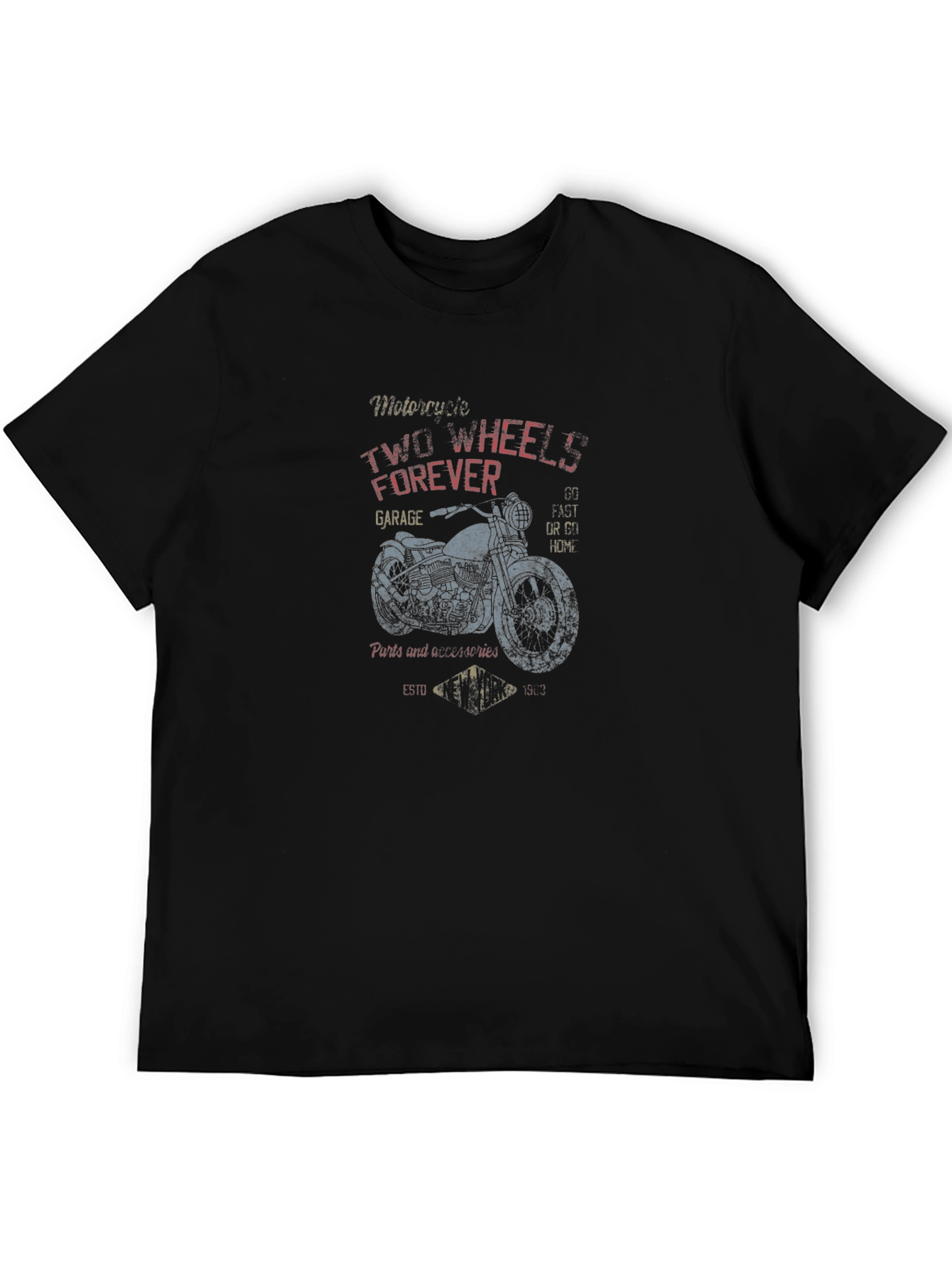 Black Motorcycle "Two Wheels Forever" Graphic Tee view 5