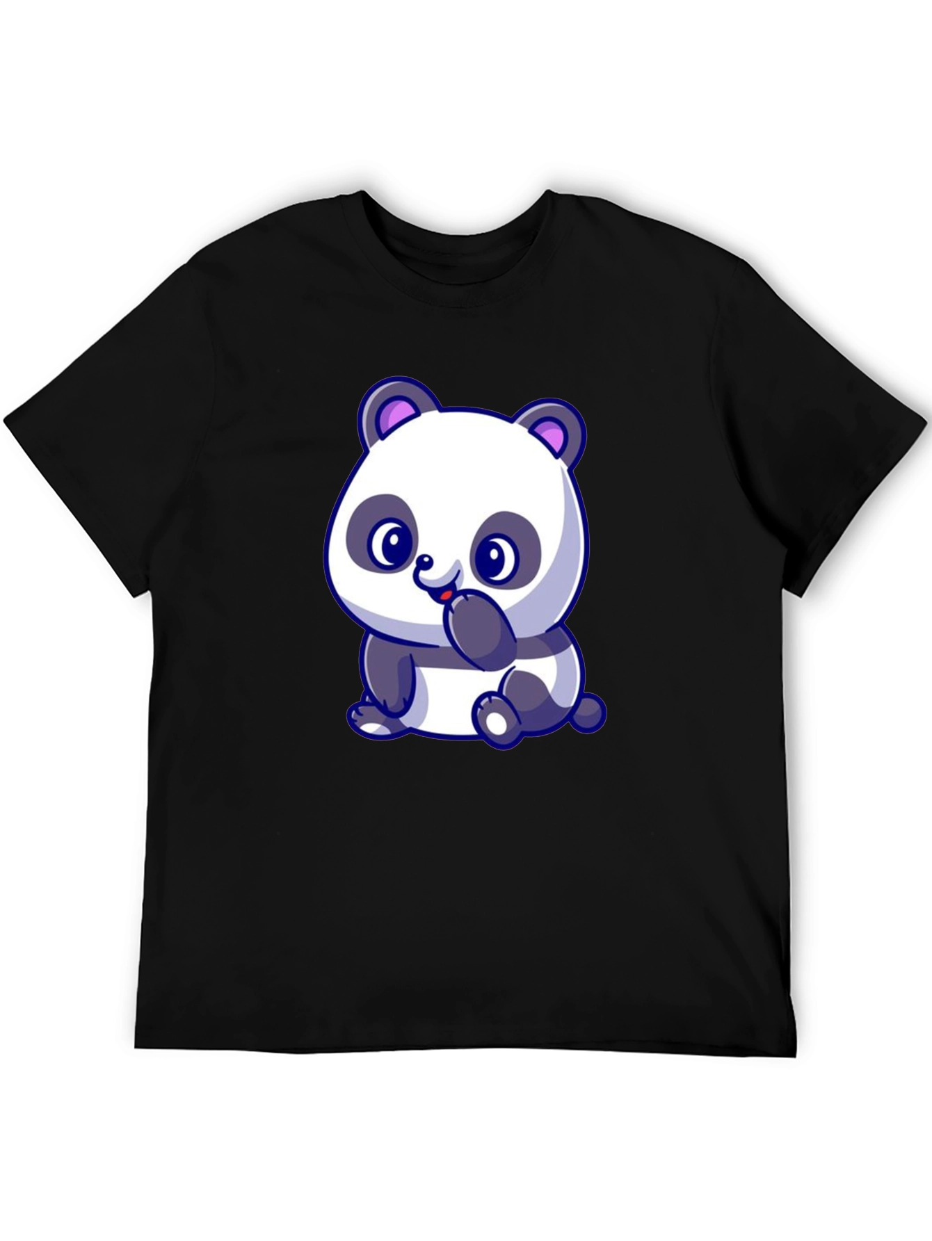 Black Cute Panda Bear Graphic Black T-Shirt view 5