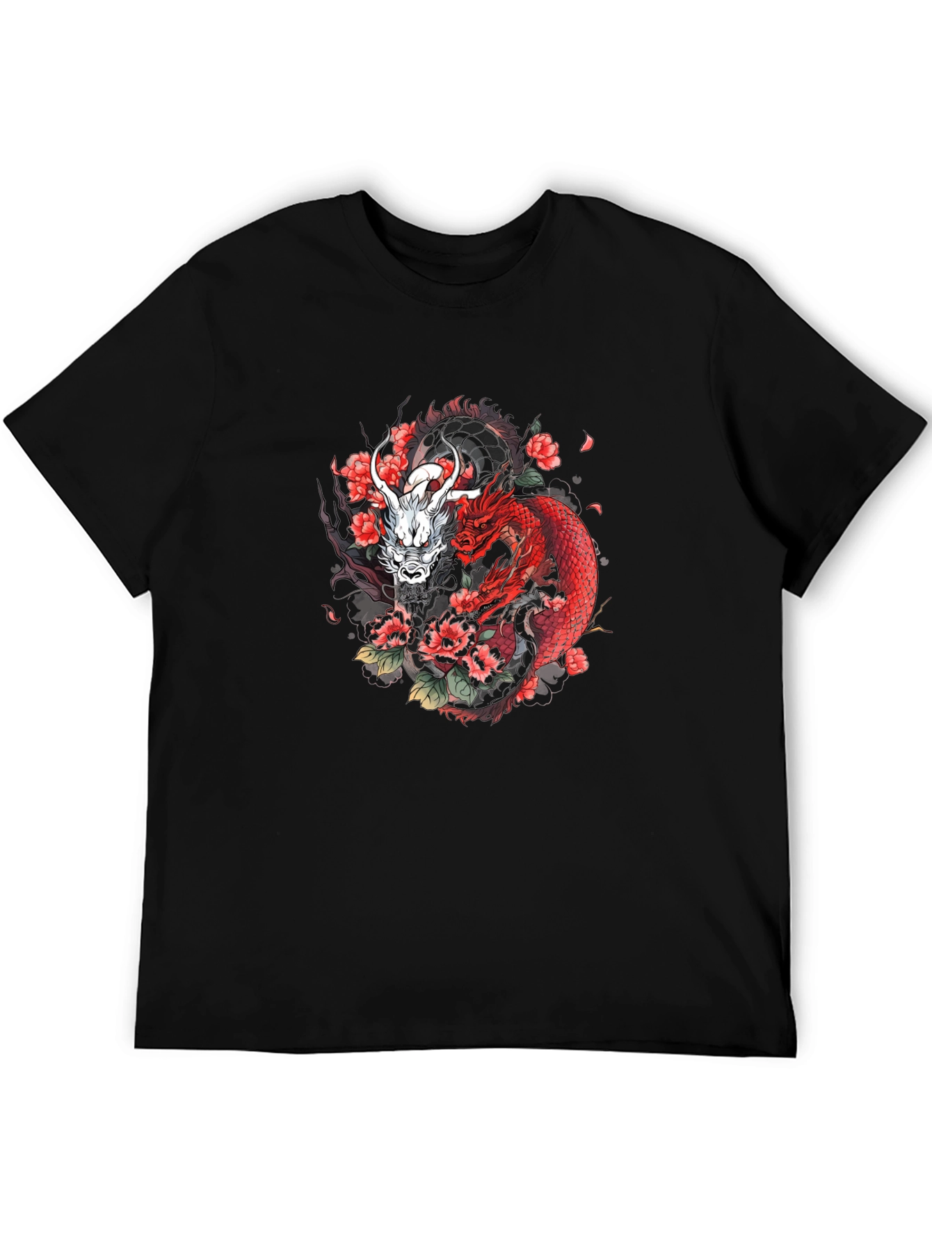 Black Dragon & Floral Graphic Tee - Black view 5