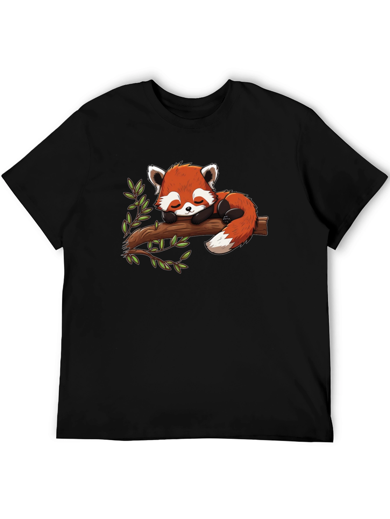 Black Cute Red Panda Napping on Branch Graphic Tee view 5