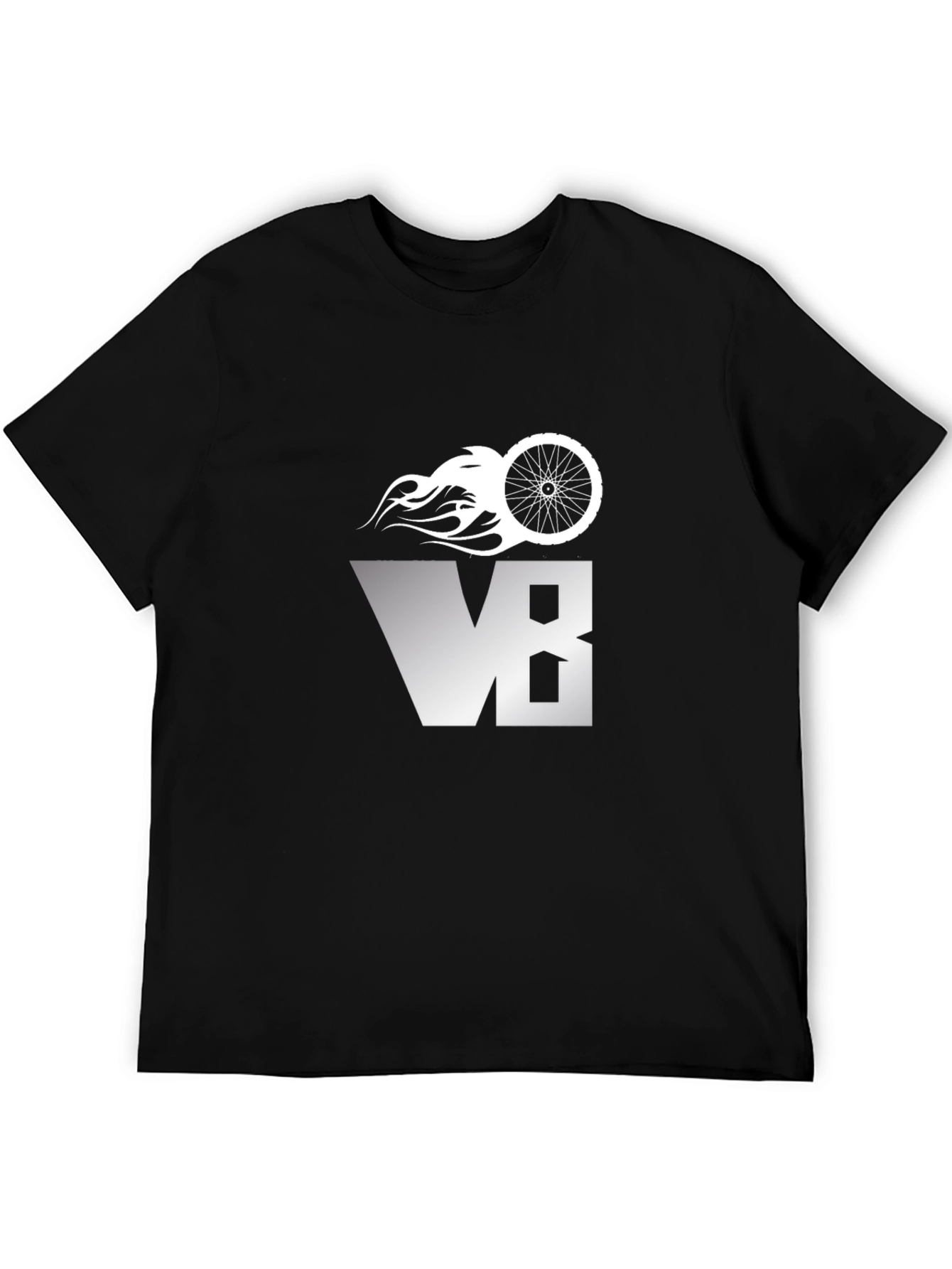Black Men's Black V8 Bike Wheel Graphic T-Shirt view 5