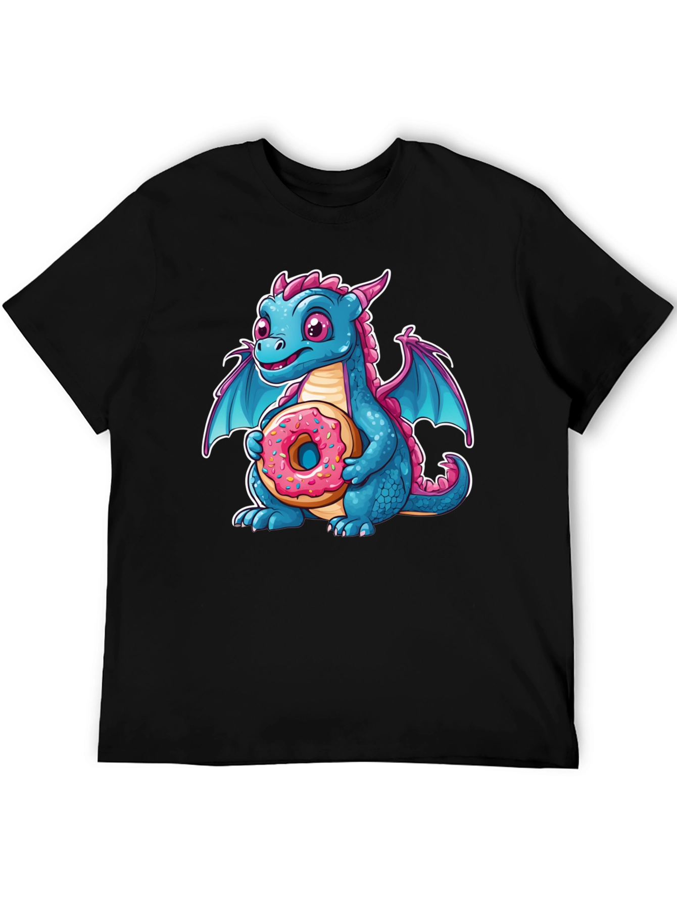 Black Cute Dragon Donut T-Shirt - Cartoon Graphic Tee view 5