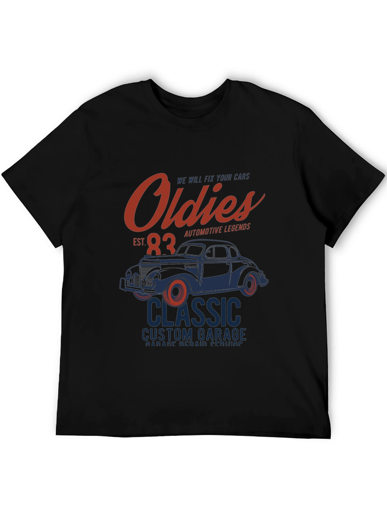 Black Oldies Classic Car Garage T-Shirt view 5