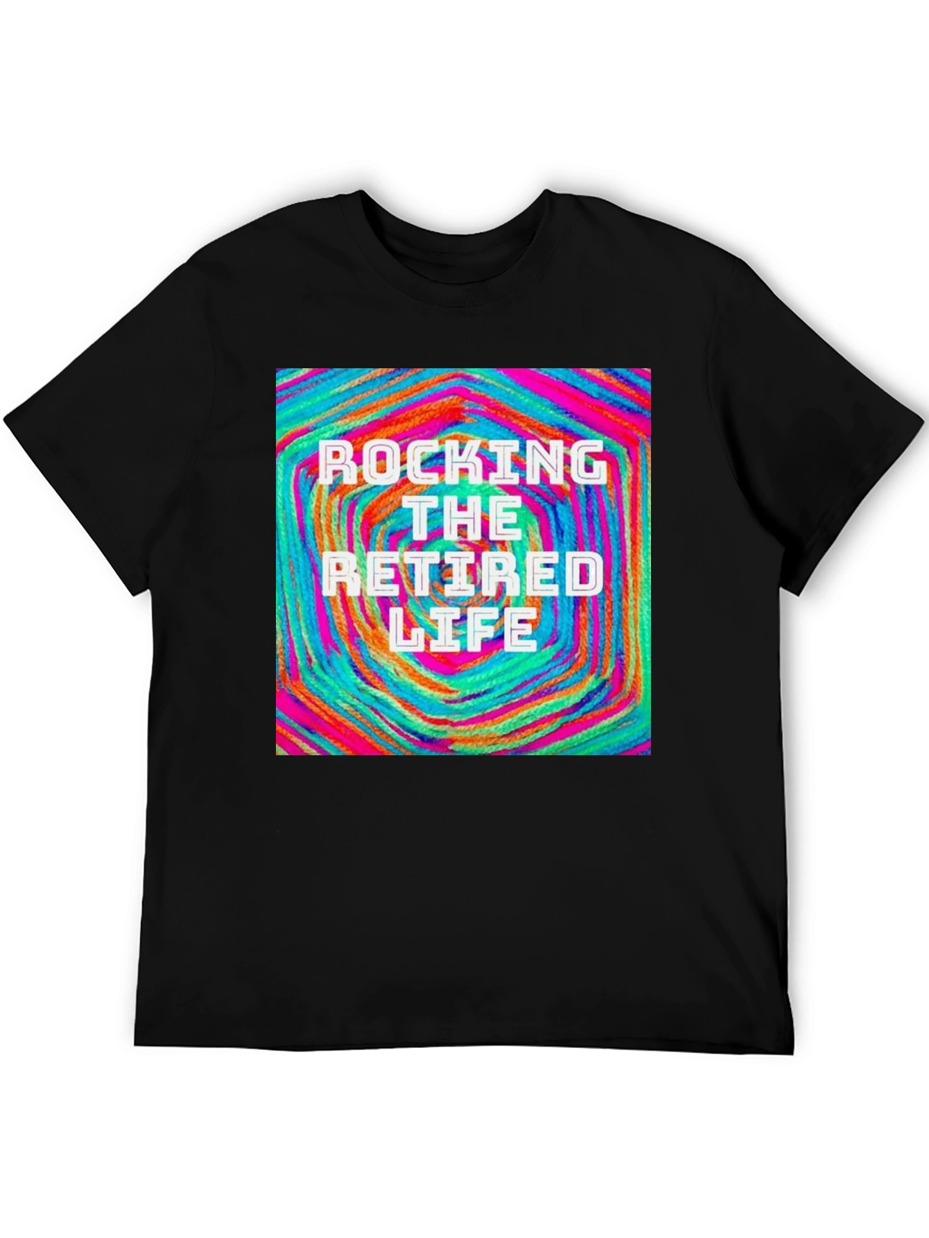 Black Rocking The Retired Life T-Shirt - Colorful Design view 5