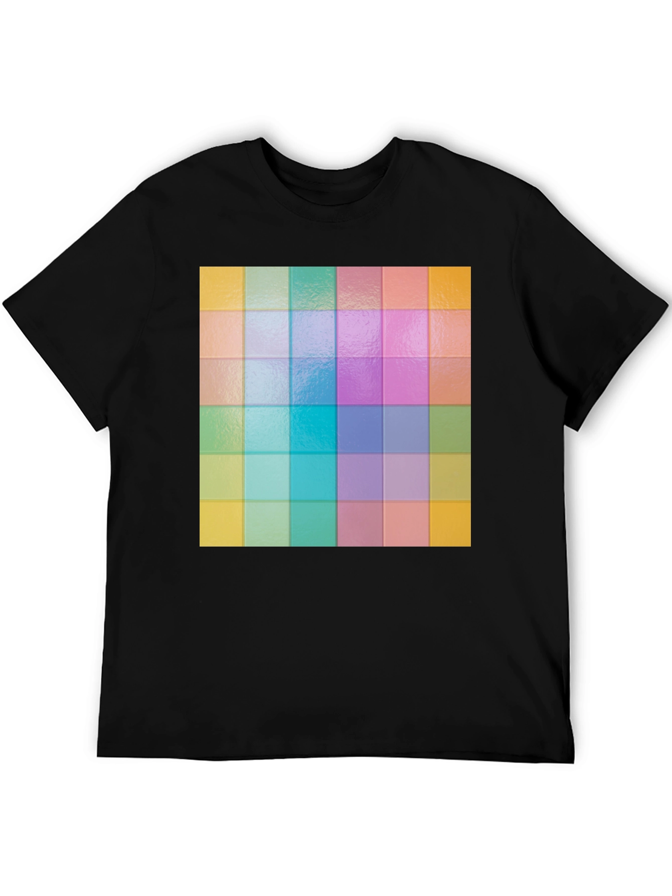 Black Colorful Grid Pattern Graphic Tee - Stylish Casual Wear view 5