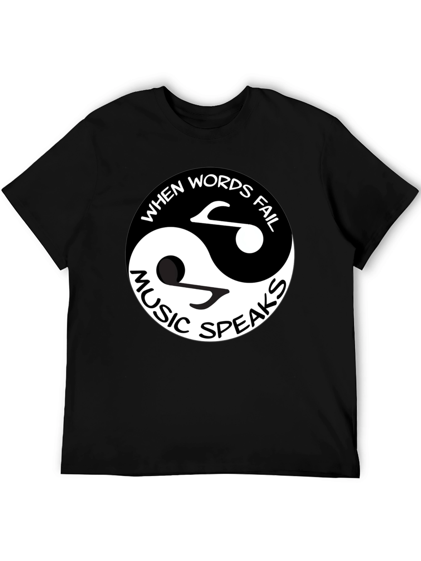 Black Yin Yang Music Speaks Graphic Tee - Black Cotton view 5
