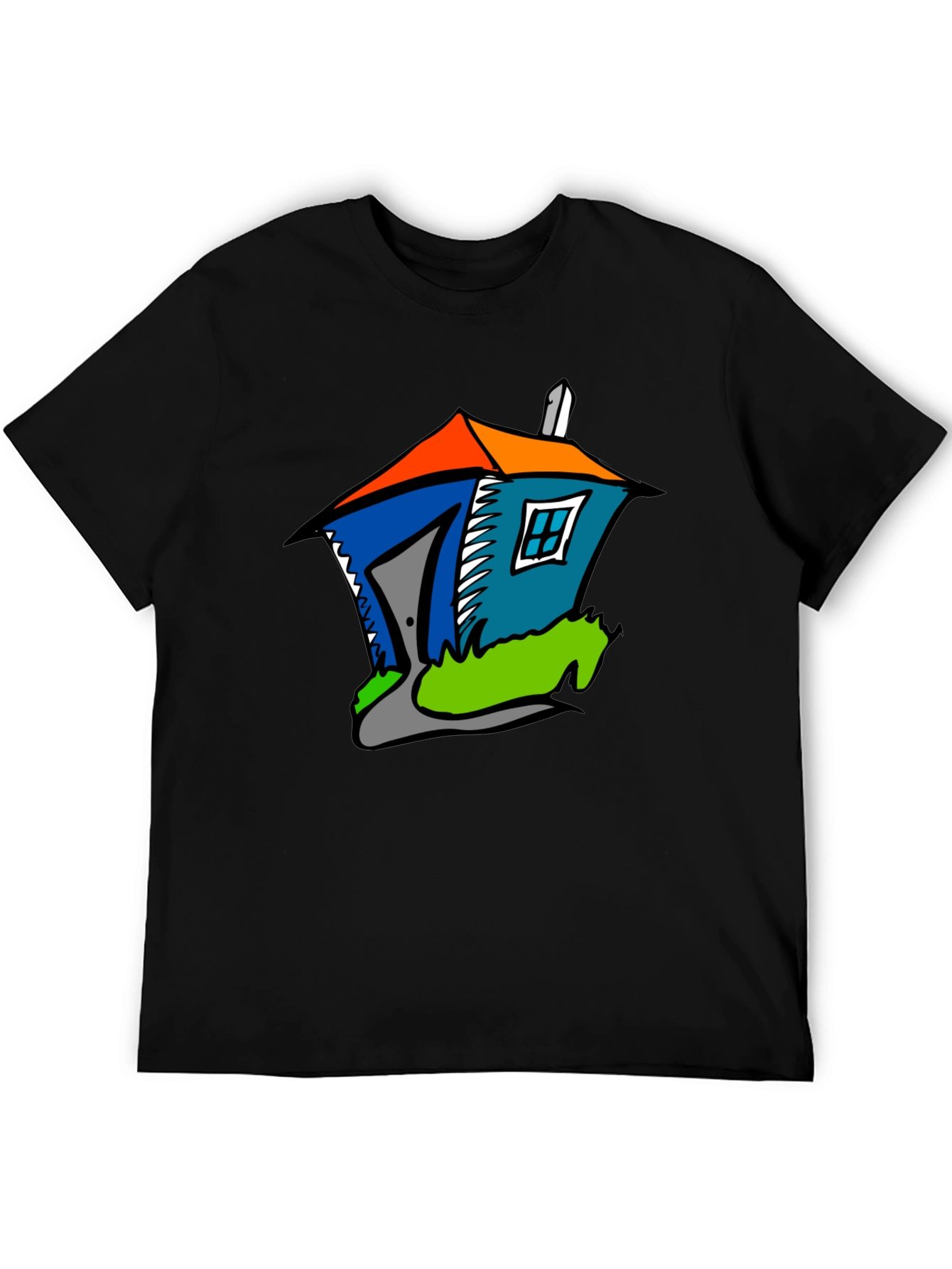 Black Cartoon House Graphic T-Shirt - Quirky Fun Style view 5
