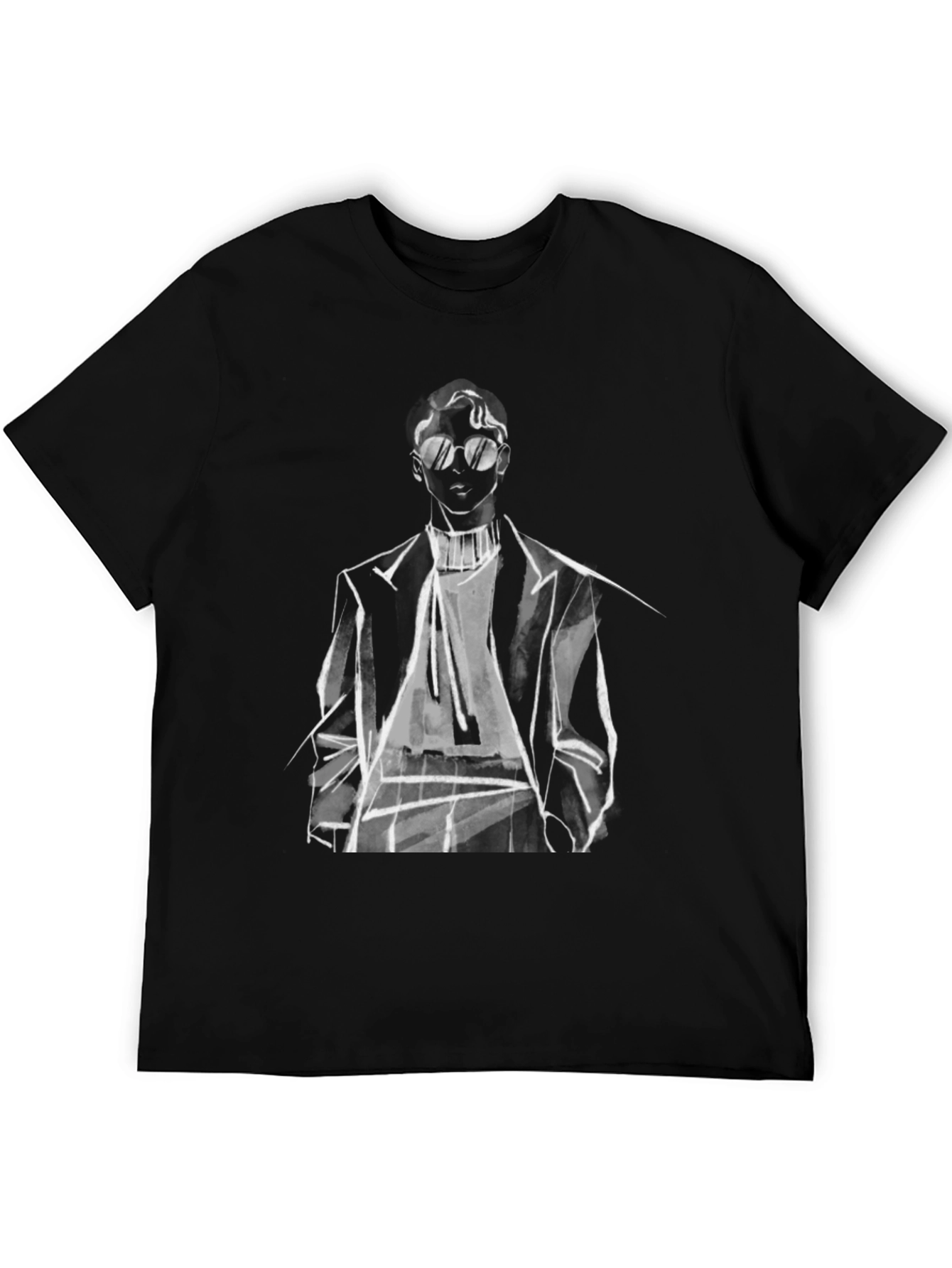 Black Stylish Man Sketch Tee - Black Graphic T-Shirt view 5
