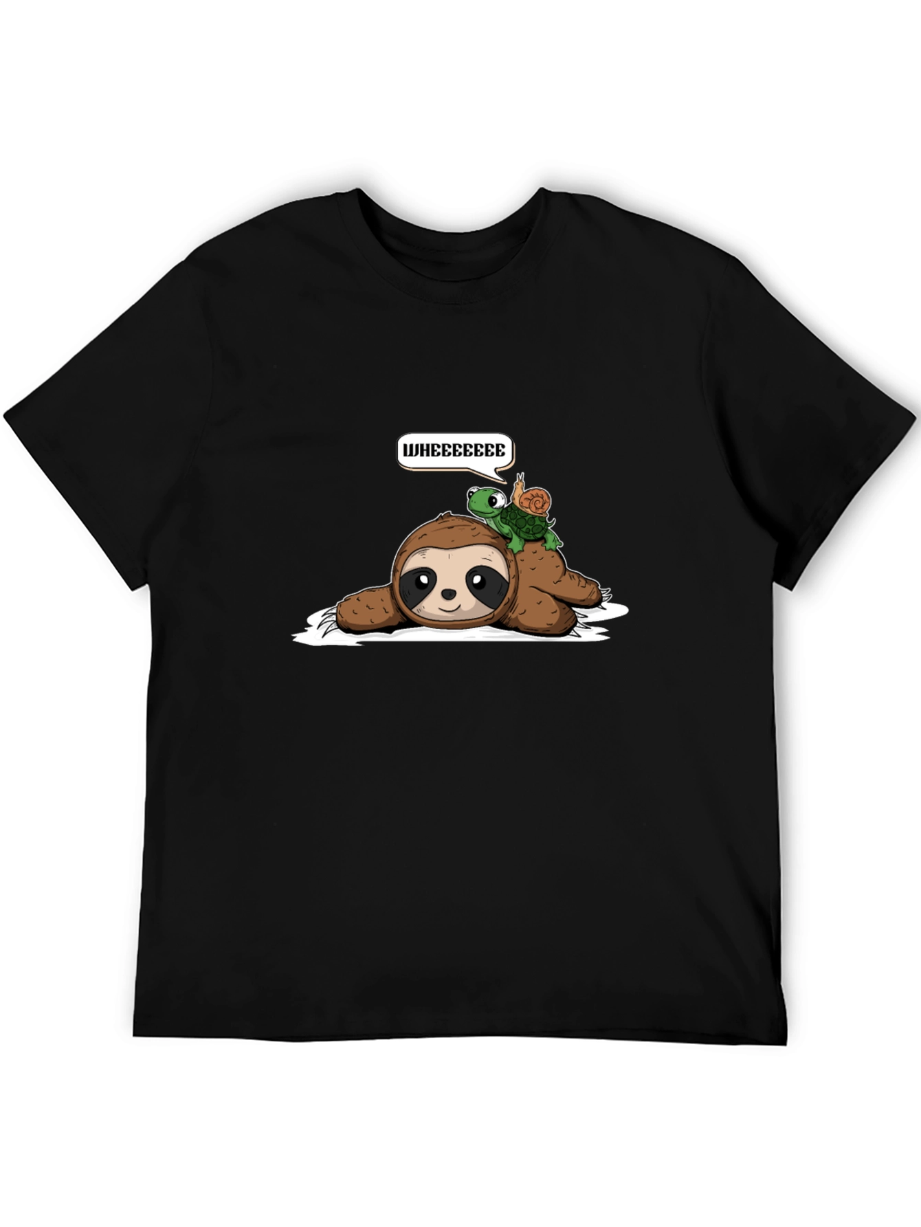 Black Sloth, Turtle, Snail 'Wheee' Graphic T-Shirt view 5