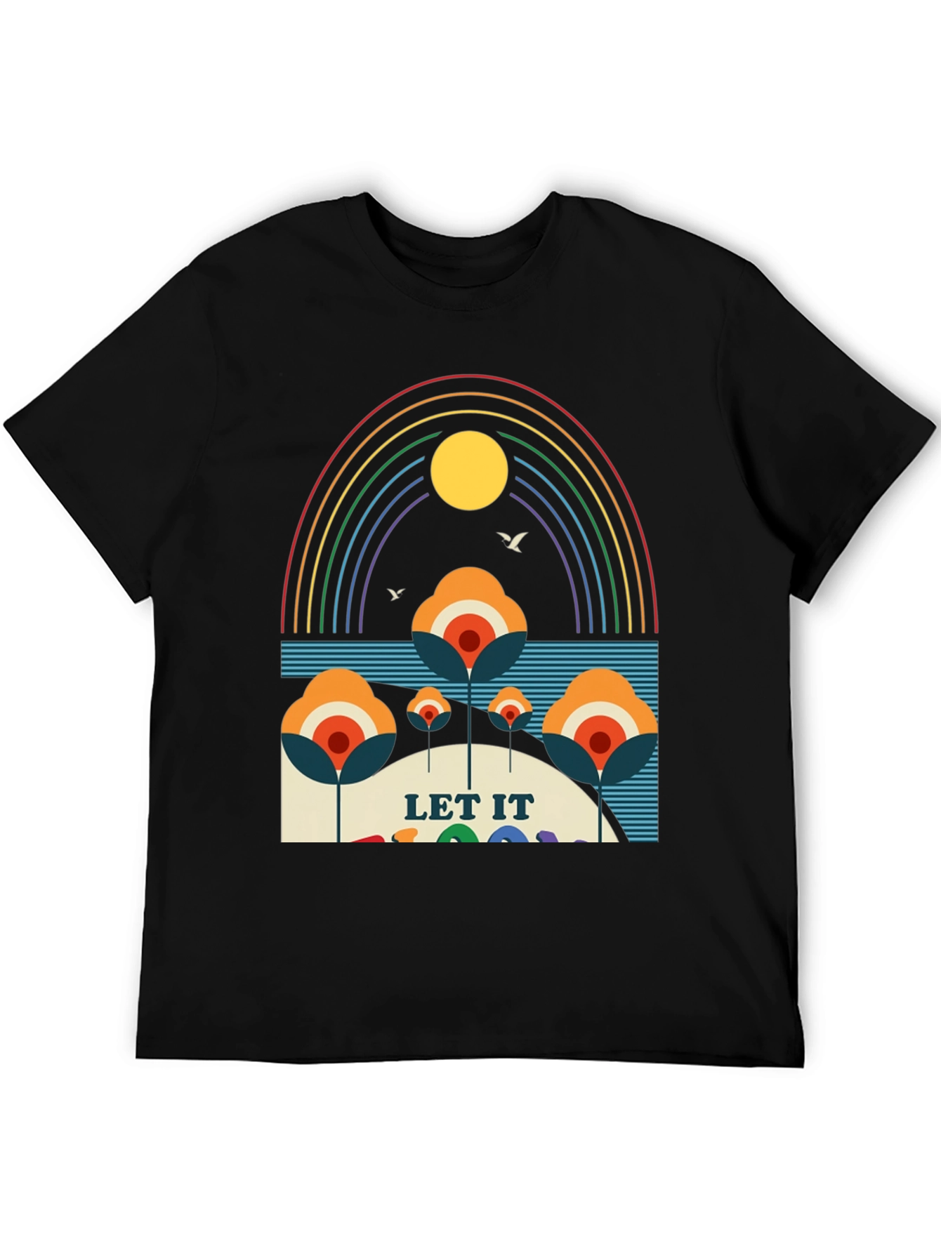 Black Retro "Let It Be" Rainbow Graphic Tee view 5