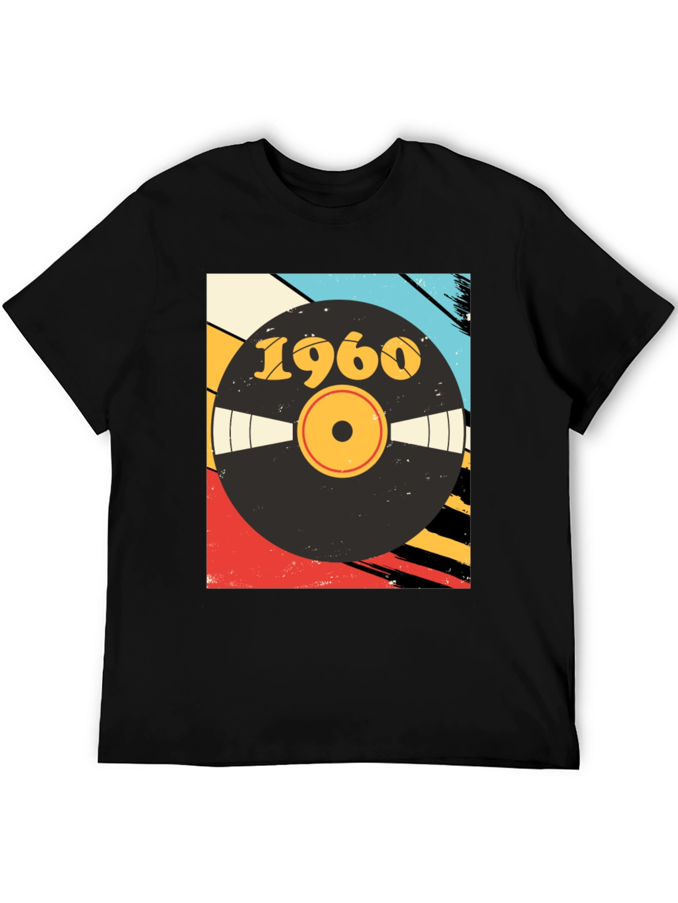 Black Retro 1960 Vinyl Record Graphic T-Shirt view 5