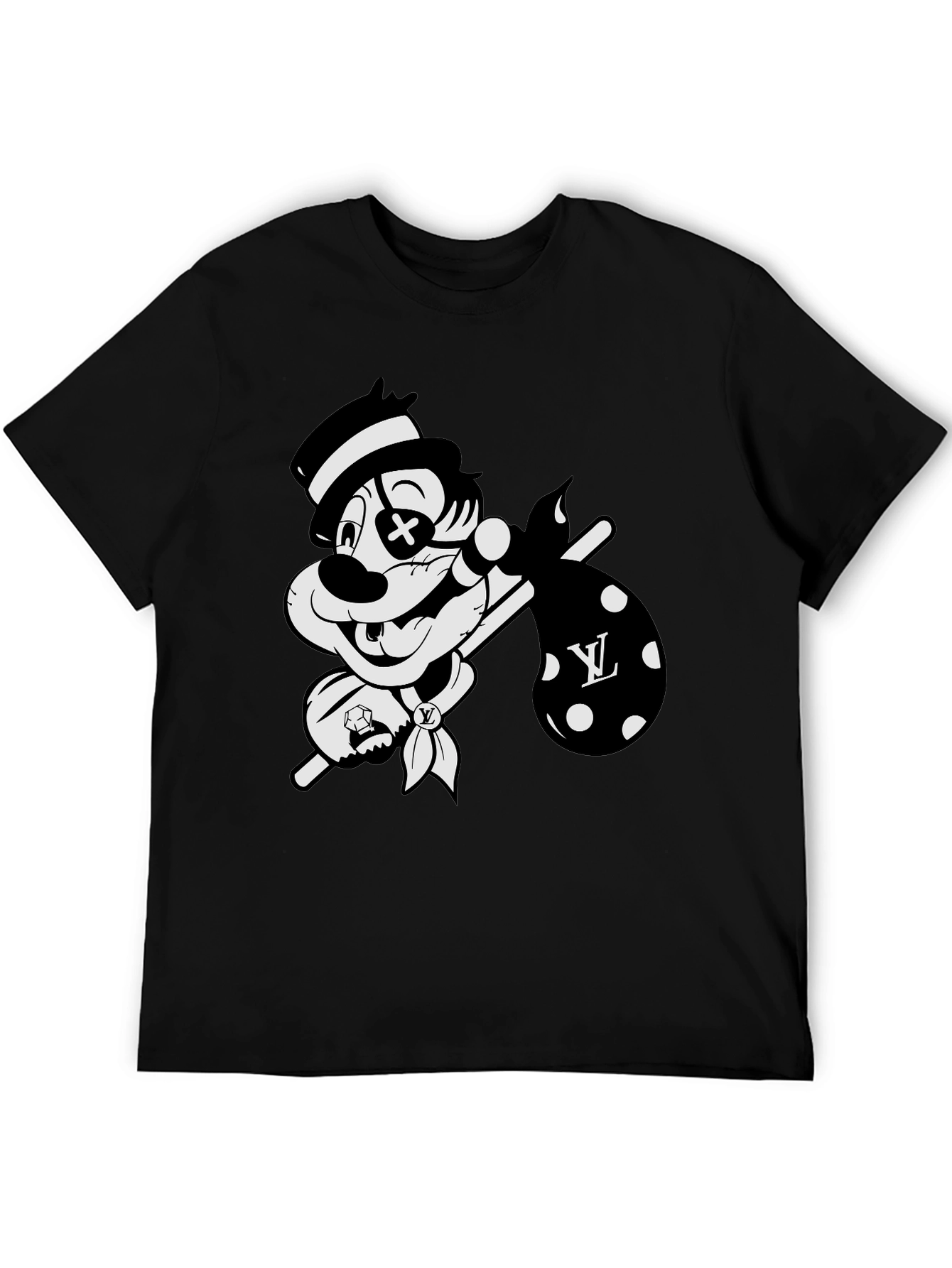 Black Cartoon Hobo Graphic Black T-Shirt view 5