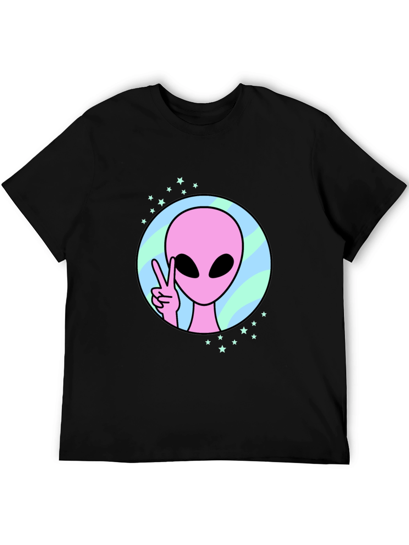 Black Peace Alien Graphic Tee - Black Cotton Shirt view 5