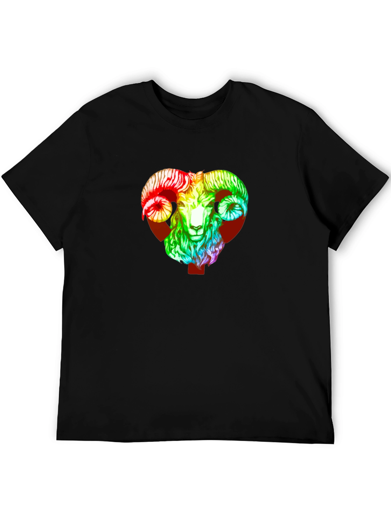 Black Rainbow Ram Graphic Tee - Black Unisex T-Shirt view 5