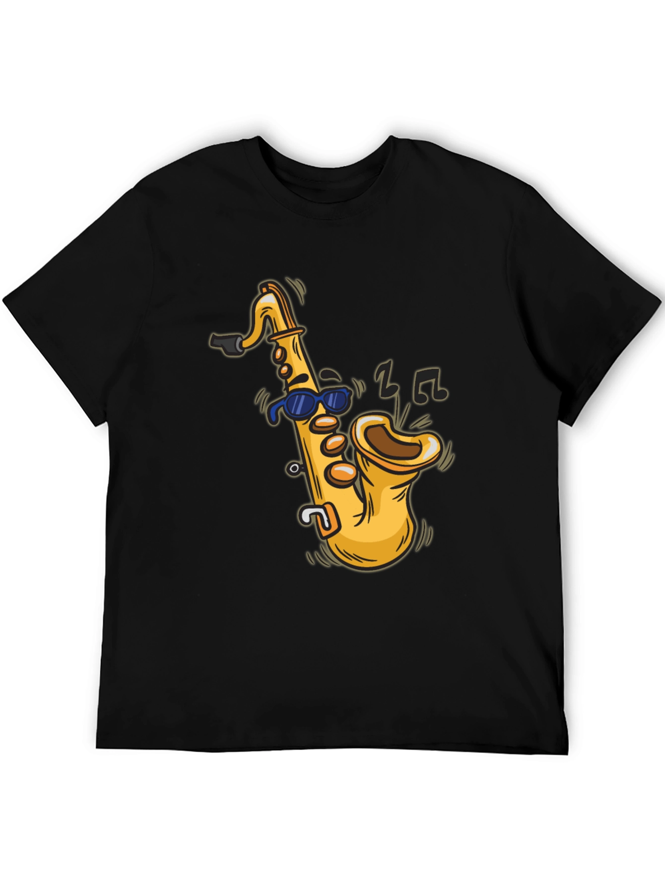 Black Cool Saxophone Cartoon Black T-Shirt view 5