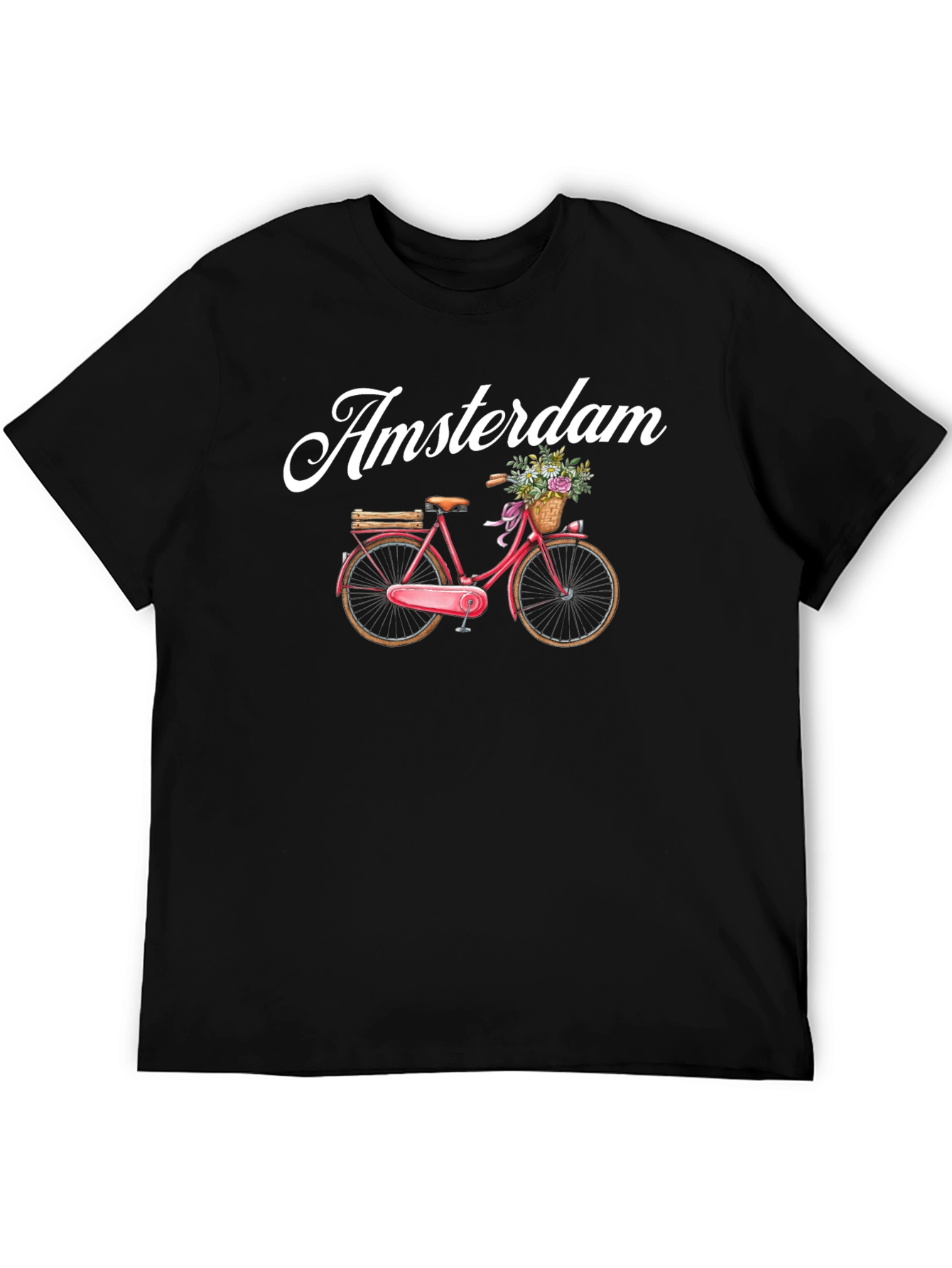 Black Amsterdam Bicycle Graphic Tee - Black Cotton T-Shirt view 5