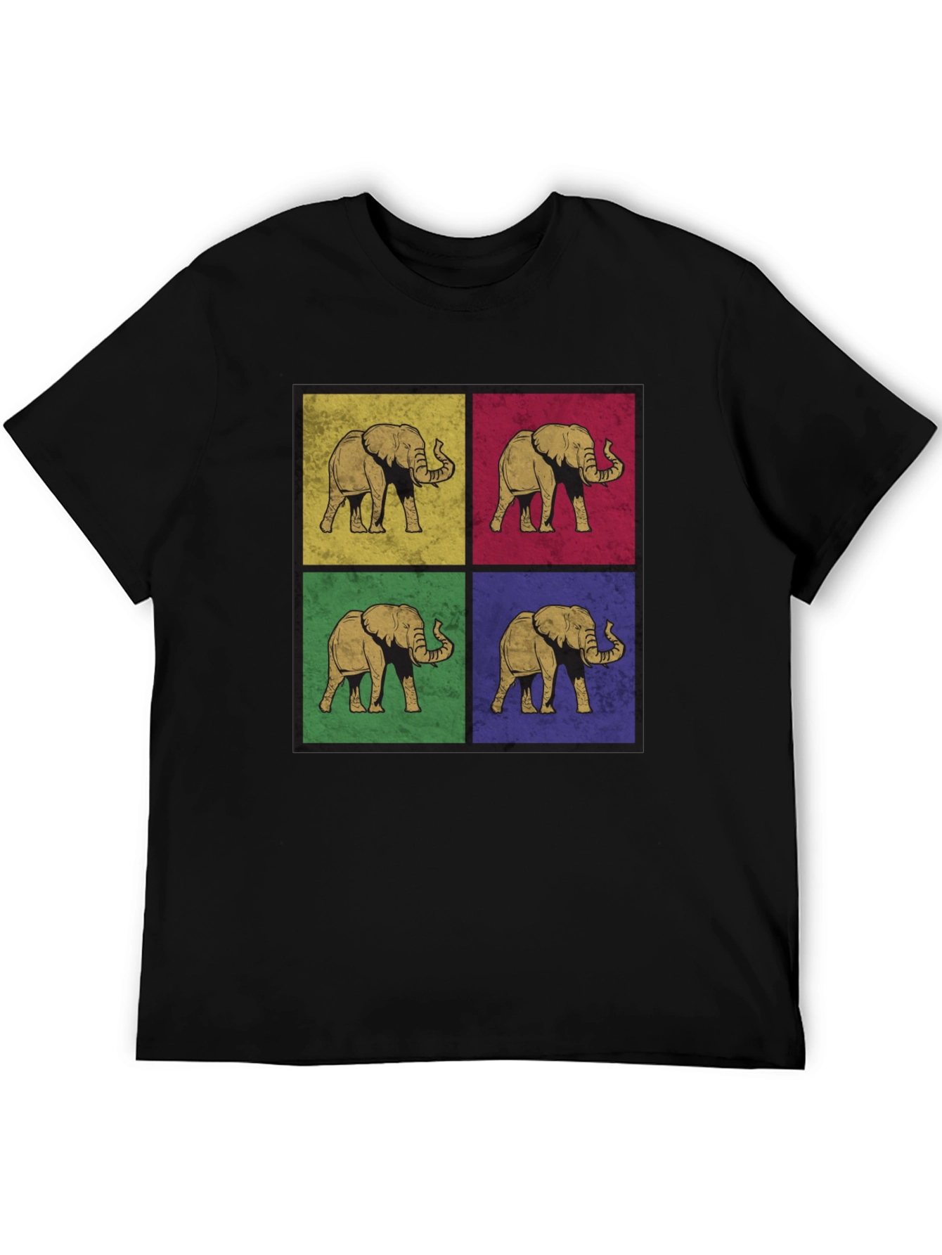 Black Retro Elephant Pop Art Print T-Shirt - Black view 5