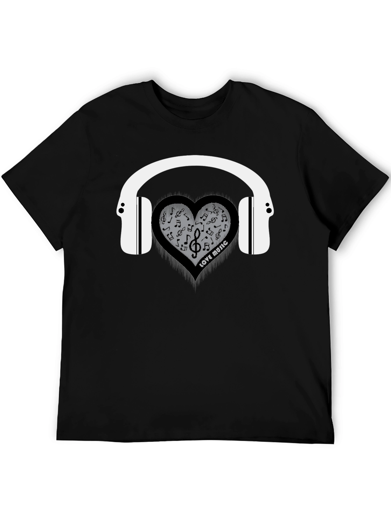 Black Love Music Heart Headphones Graphic T-Shirt view 5