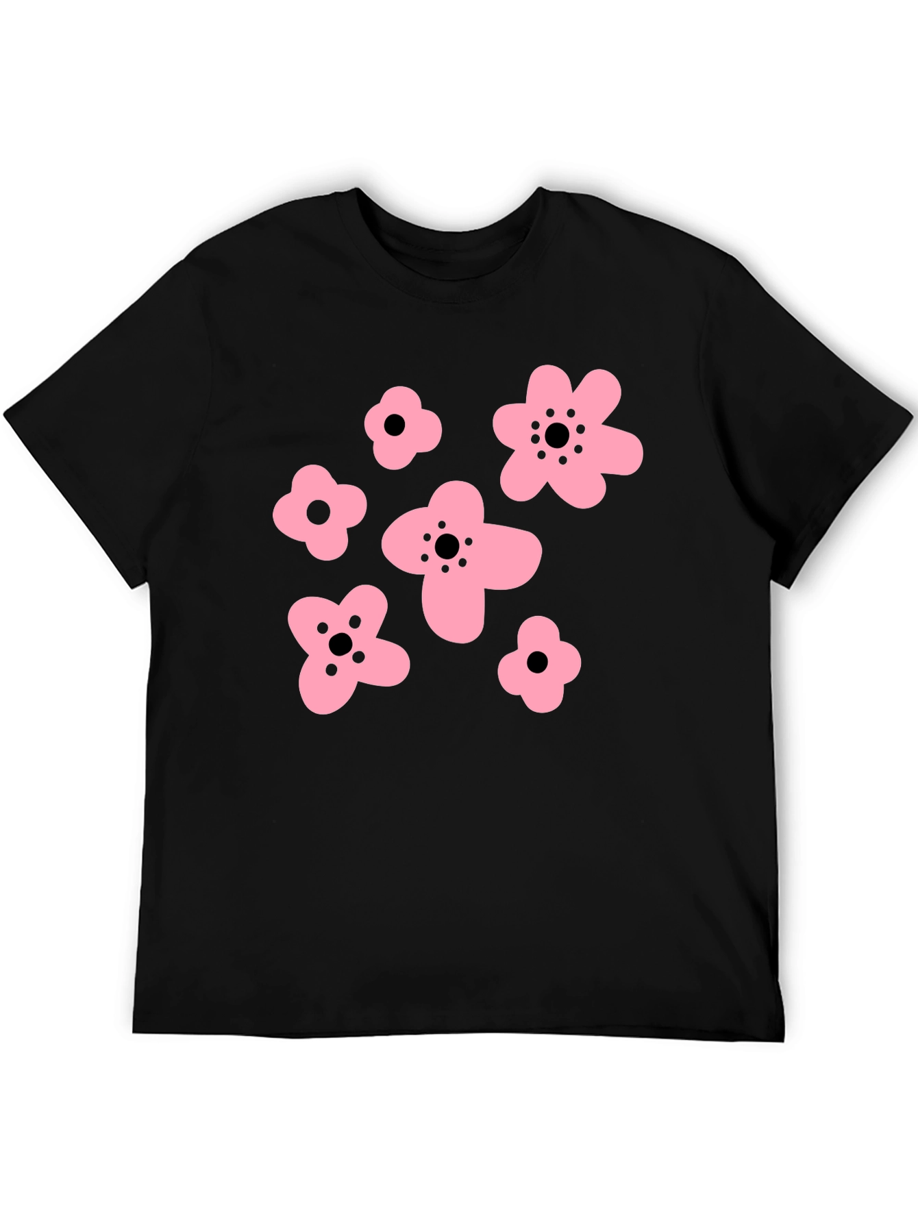 Black Pink Floral Graphic Black T-Shirt view 5