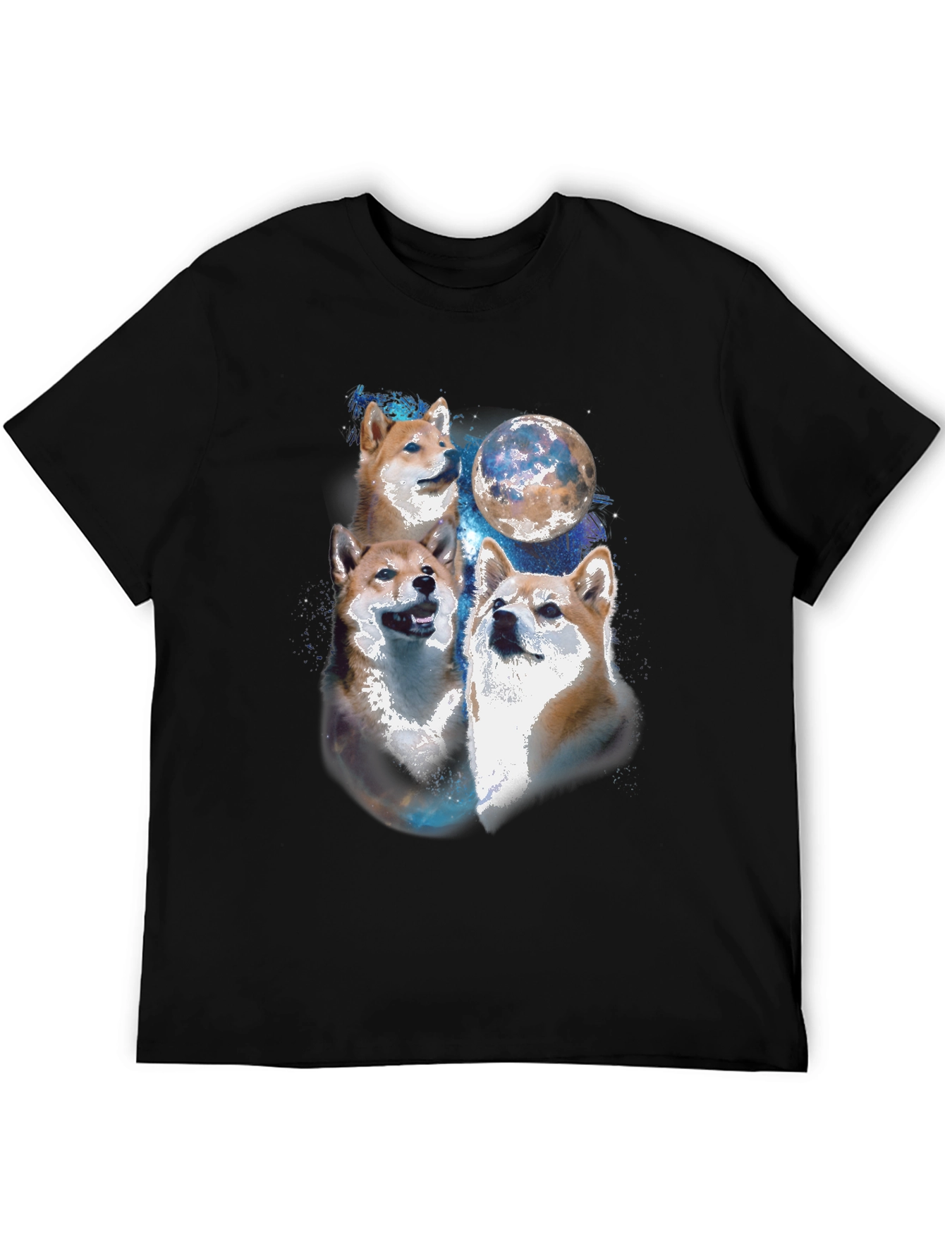 Black Shiba Inu Moon Black T-Shirt view 5