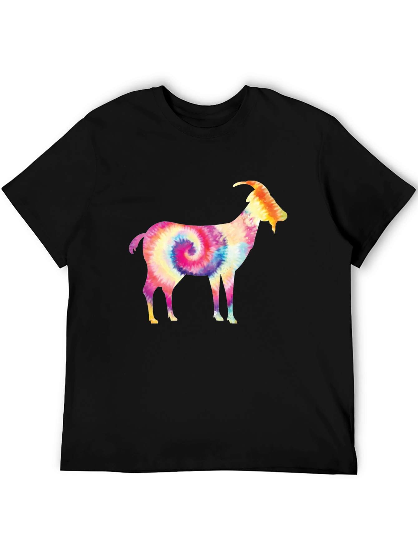 Black Tie-Dye Goat Graphic Tee - Black Cotton view 5