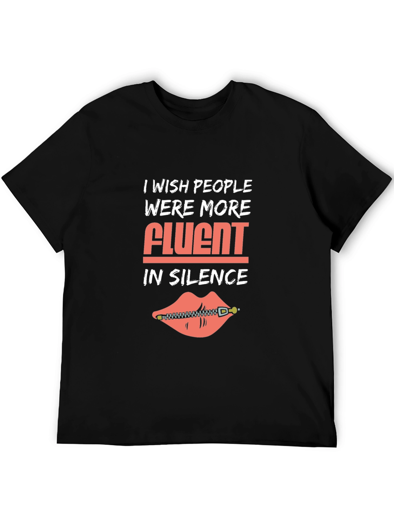 Black Funny Silence T-Shirt: I Wish People Were More Fluent view 5