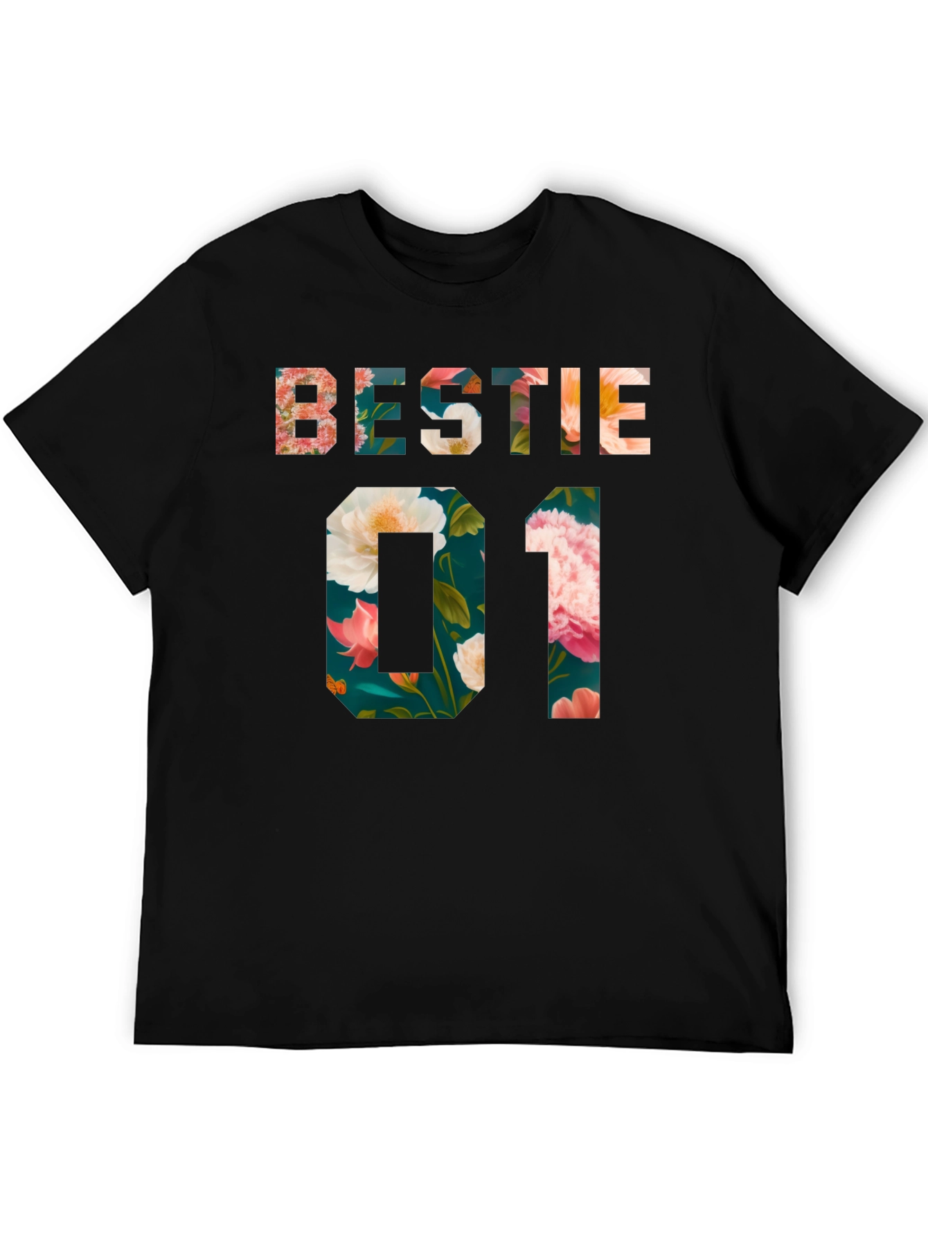 Black Floral Bestie 01 Black T-Shirt view 5