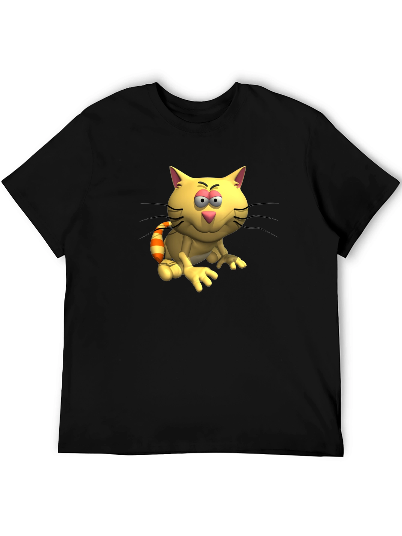 Black Cartoon Cat Graphic Tee - Casual Black T-Shirt view 5
