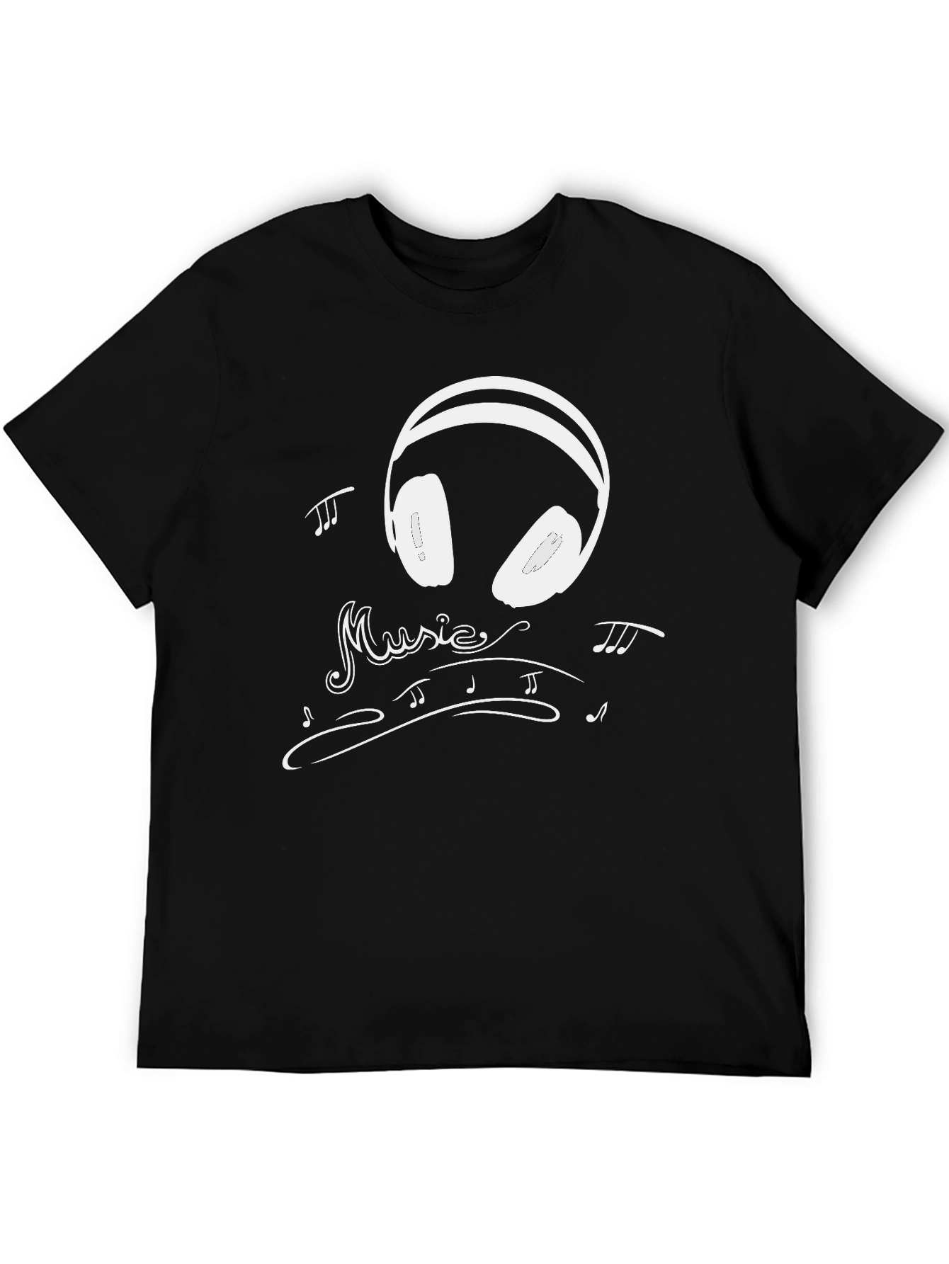 Black Music Lover's Black T-Shirt with Headphone Design view 5