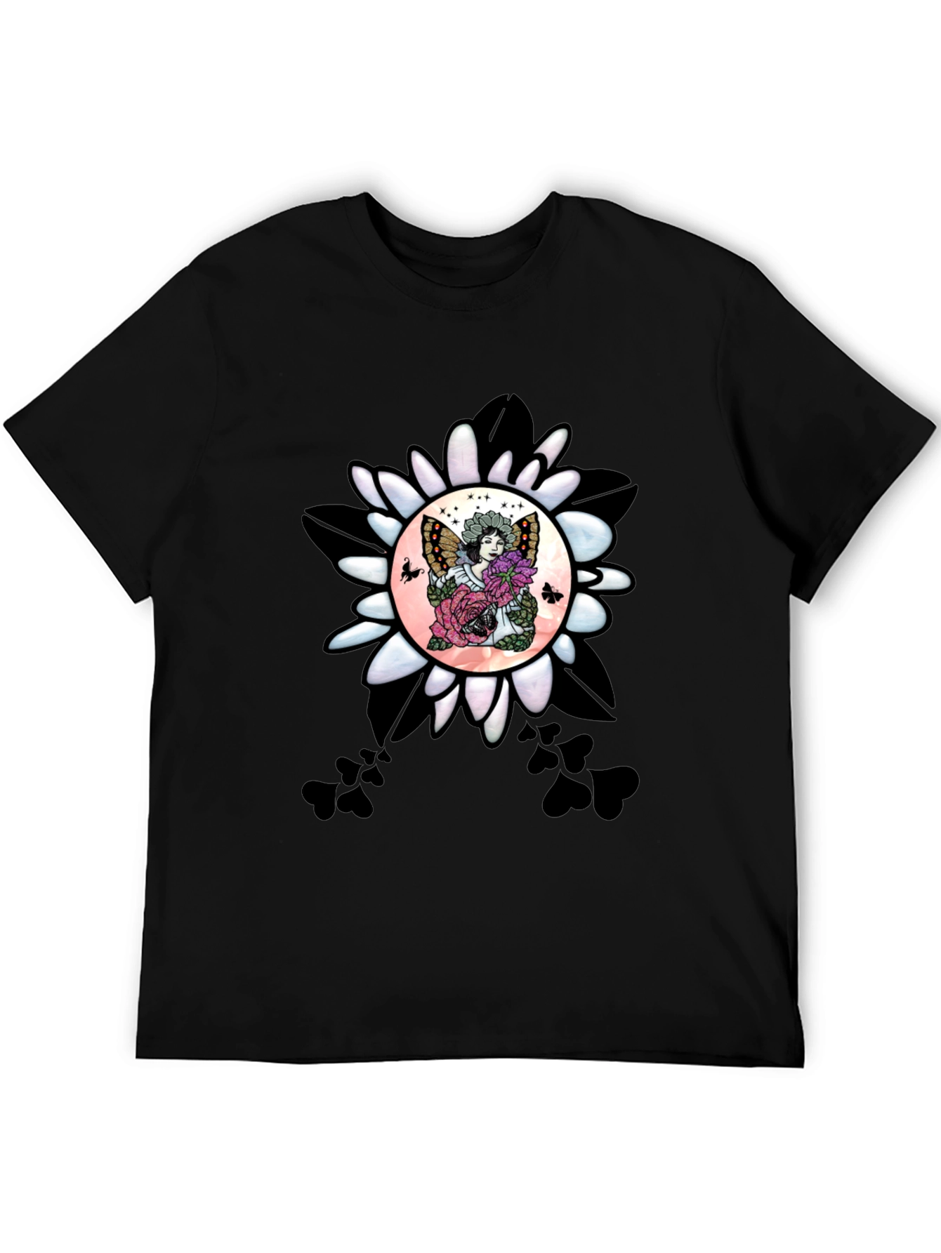 Black Floral Fairy Graphic T-Shirt - Unique Design view 5