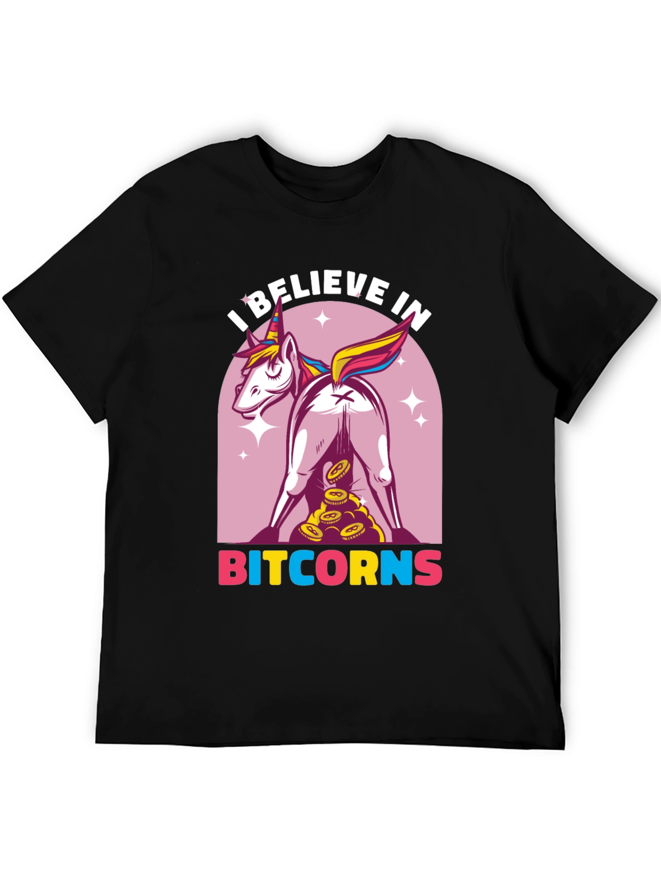 Black Bitcoin Unicorn T-Shirt - Crypto Humor Tee view 5