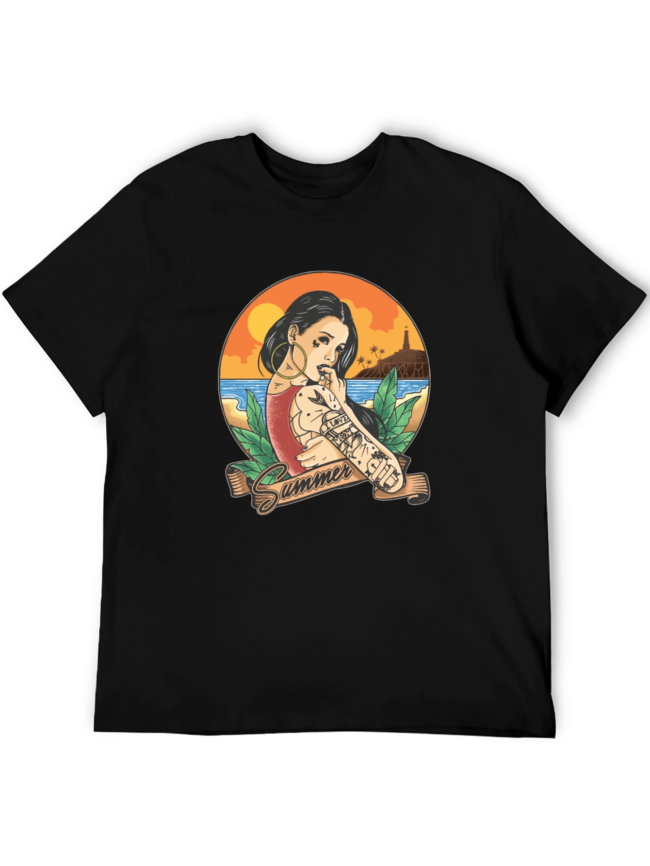 Summer Tattoo Girl Graphic T-Shirt - Black - 5