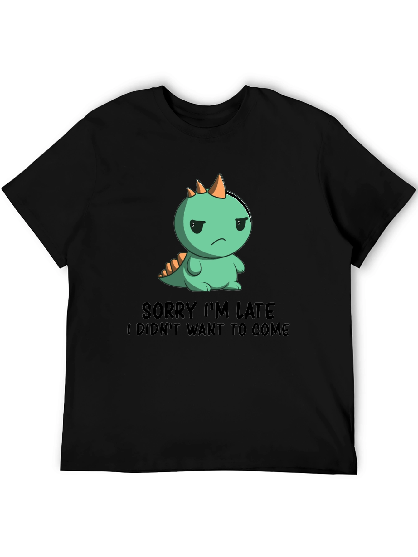 Black Funny Dinosaur Sorry I'm Late Graphic T-Shirt view 5
