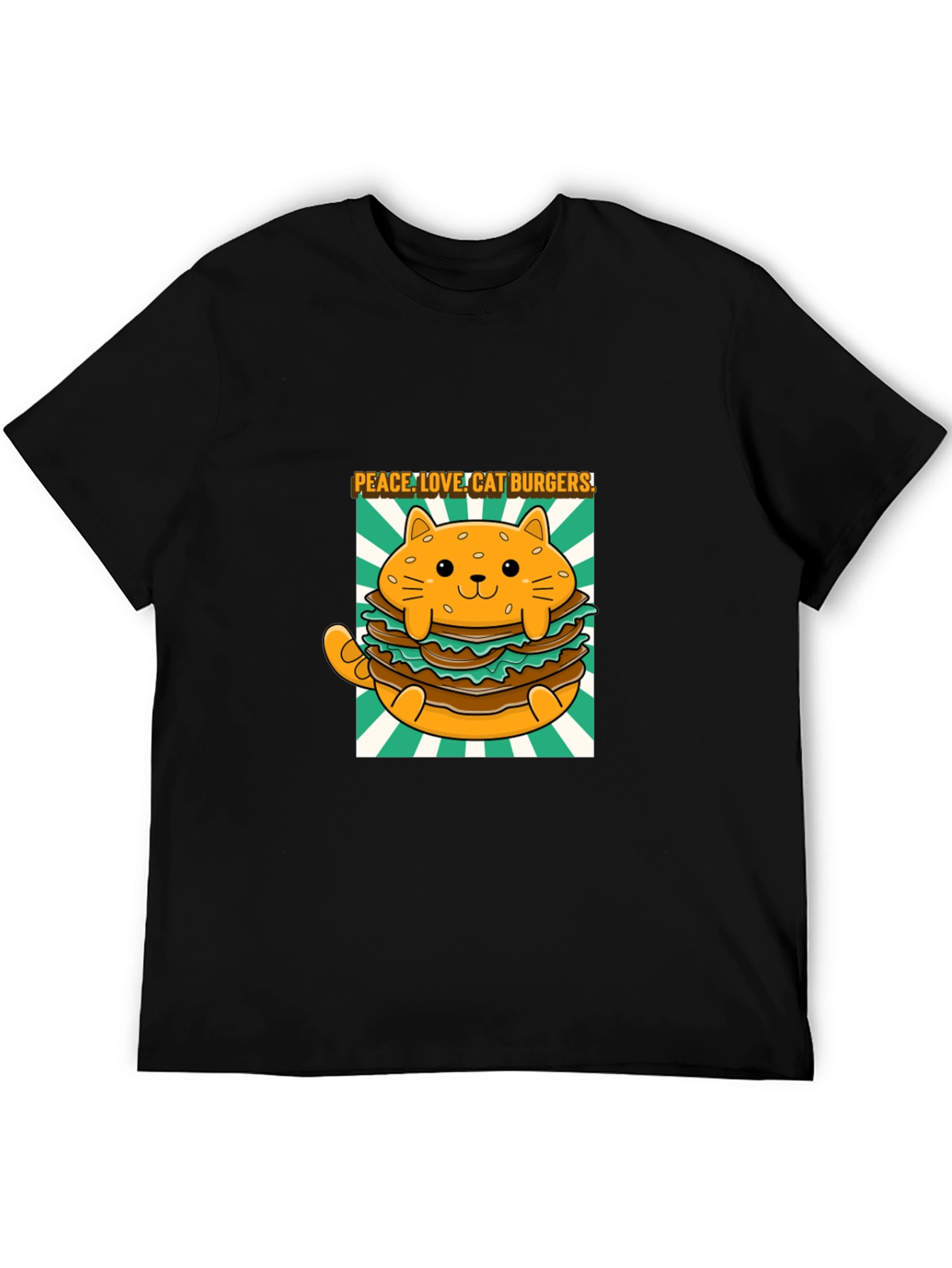 Black Peace Love Cat Burgers T-Shirt view 5
