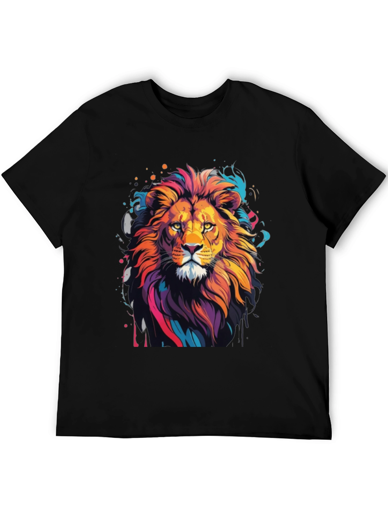 Black Vibrant Lion Graphic Tee - Artistic Men's T-Shirt view 5
