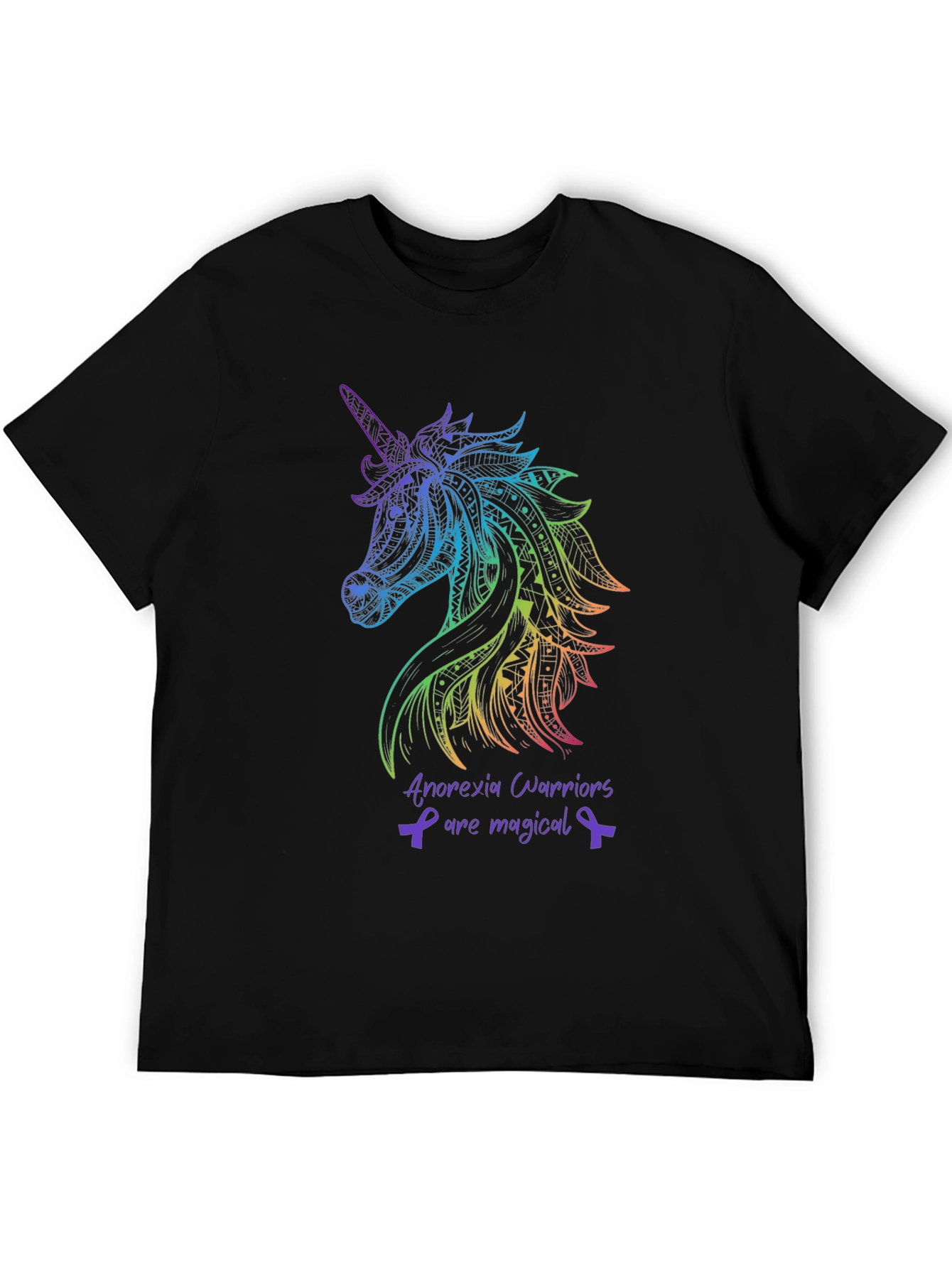 Black Unicorn Anorexia Warrior Awareness T-Shirt view 5