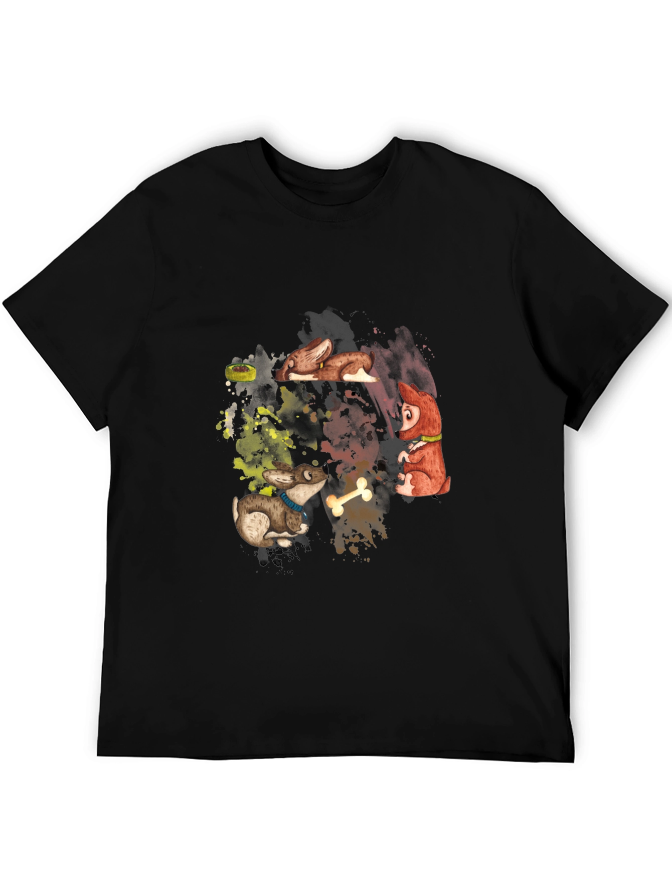 Black Cartoon Dogs Graphic Black T-Shirt view 5
