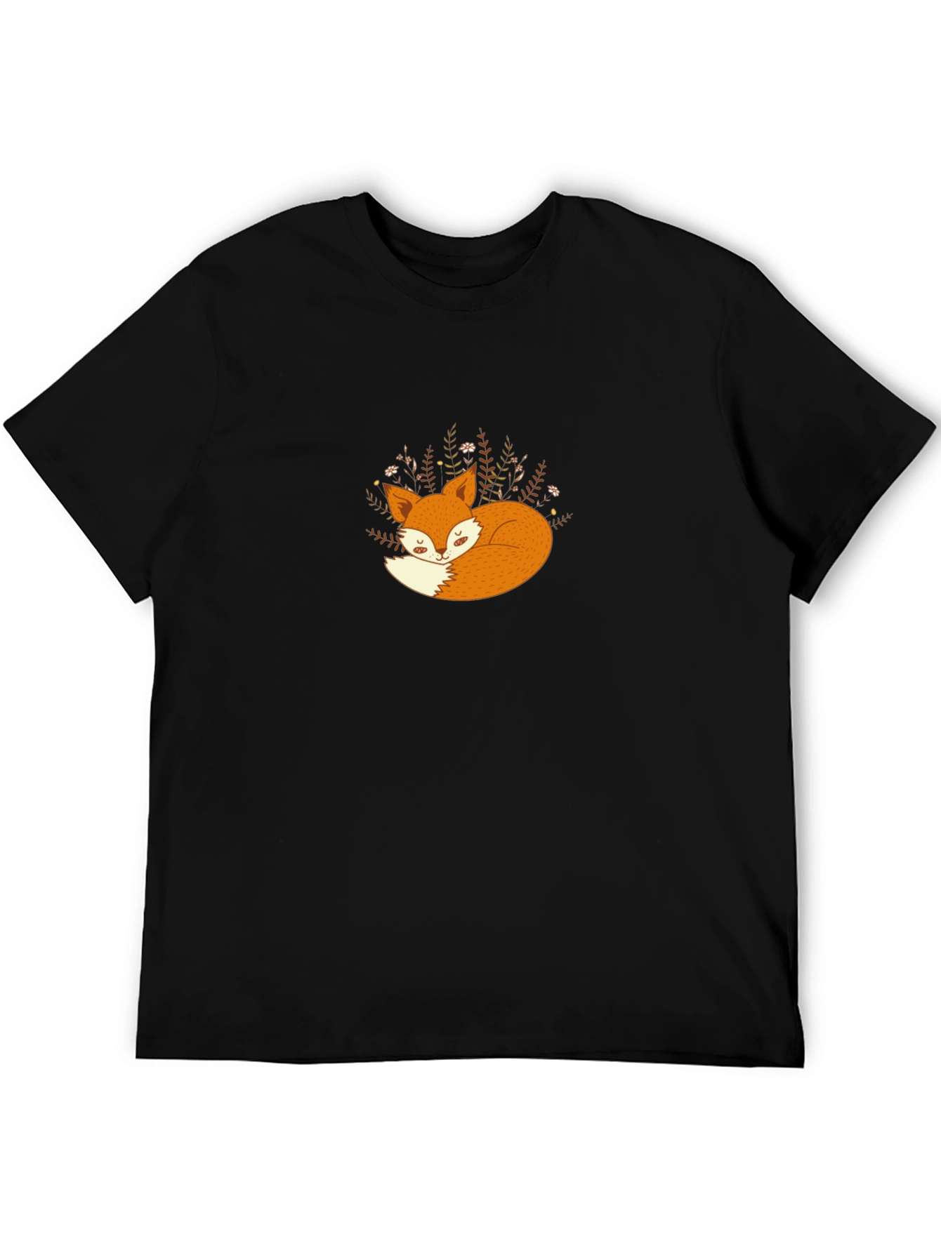 Black Cozy Fox Graphic Tee - Black Cotton T-Shirt view 5