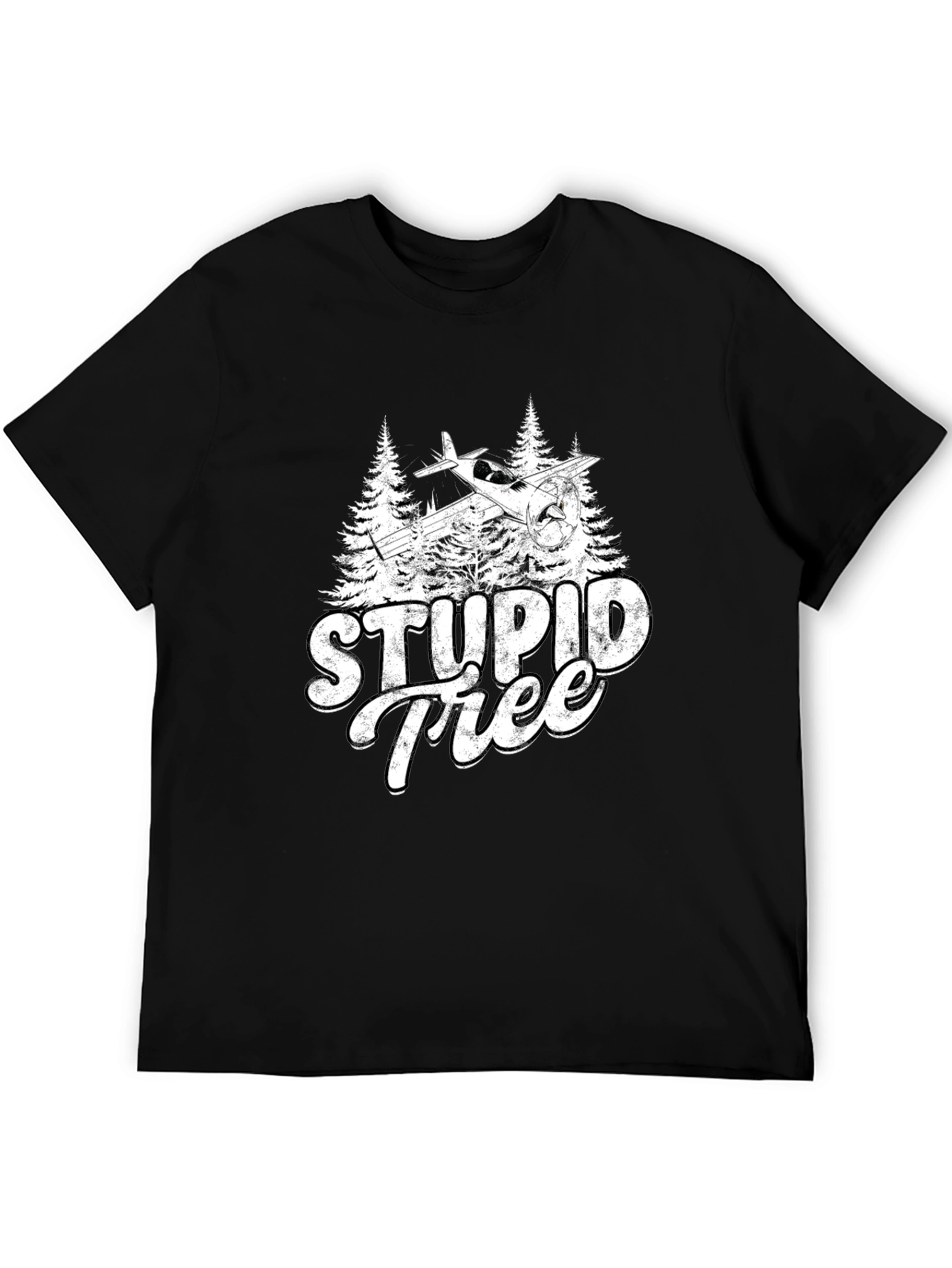 Black Stupid Tree Airplane Humor Graphic Tee view 5