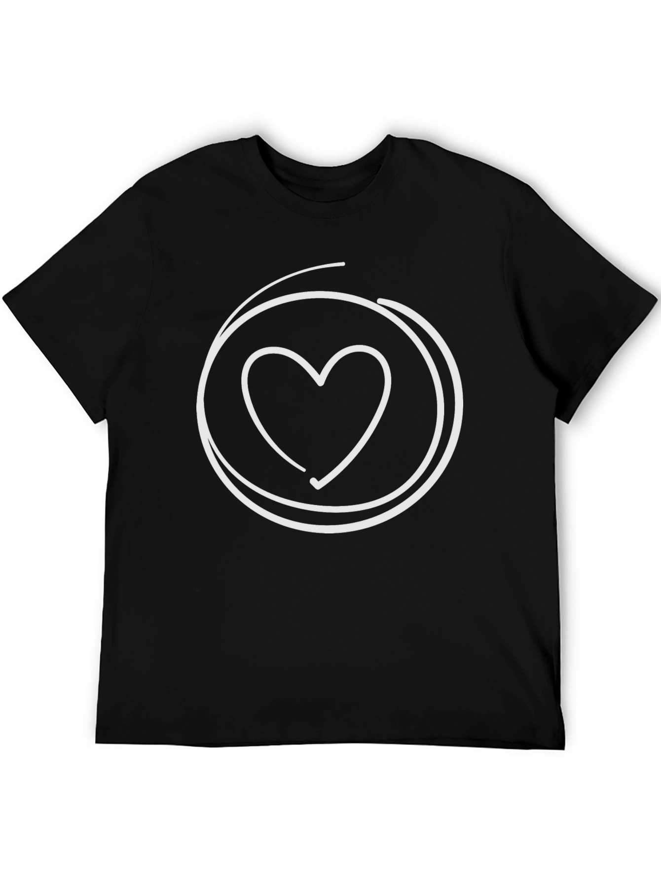 Black Heart Circle Graphic Tee - Casual Black Cotton T-Shirt view 5