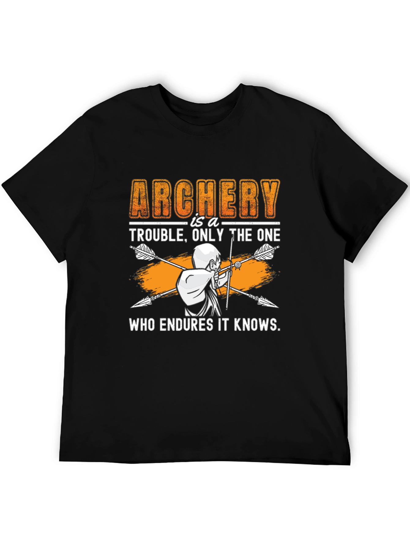 Black Archery Trouble T-Shirt: Who Endures It Knows view 5