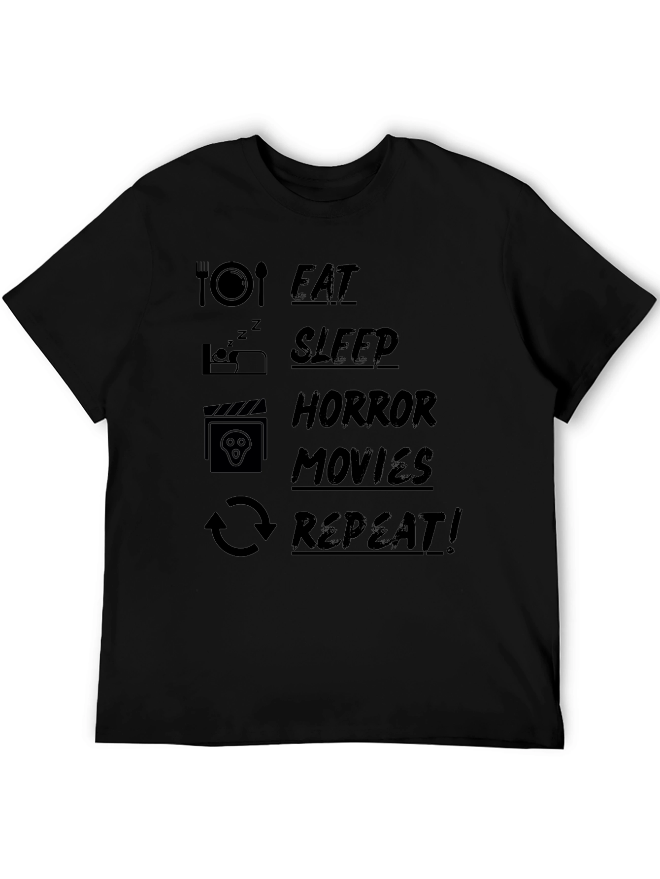 Black Eat Sleep Horror Movies Repeat Black T-Shirt view 5