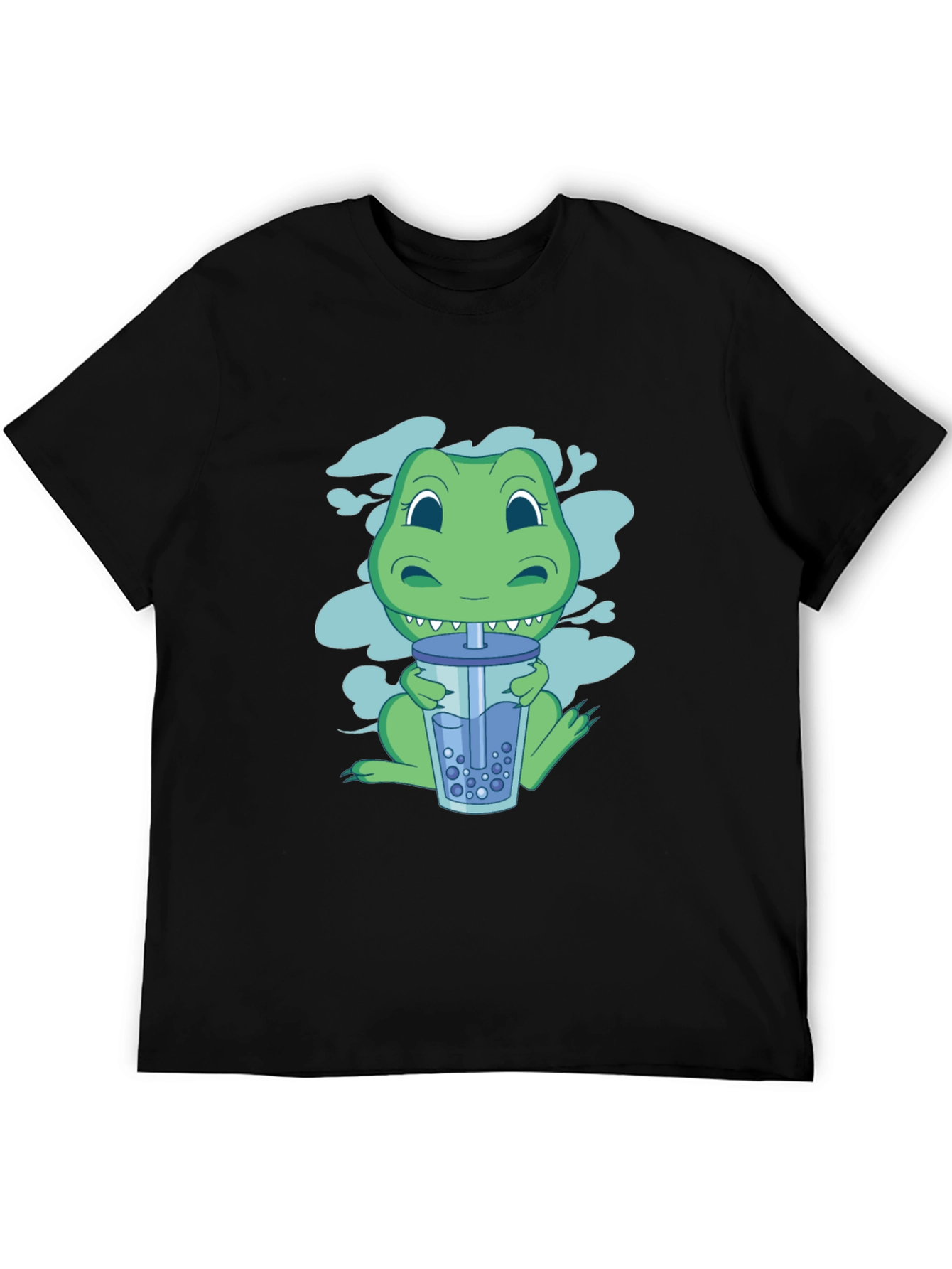 Black Dino Boba Tea Graphic Tee - Black Cotton T-Shirt view 5