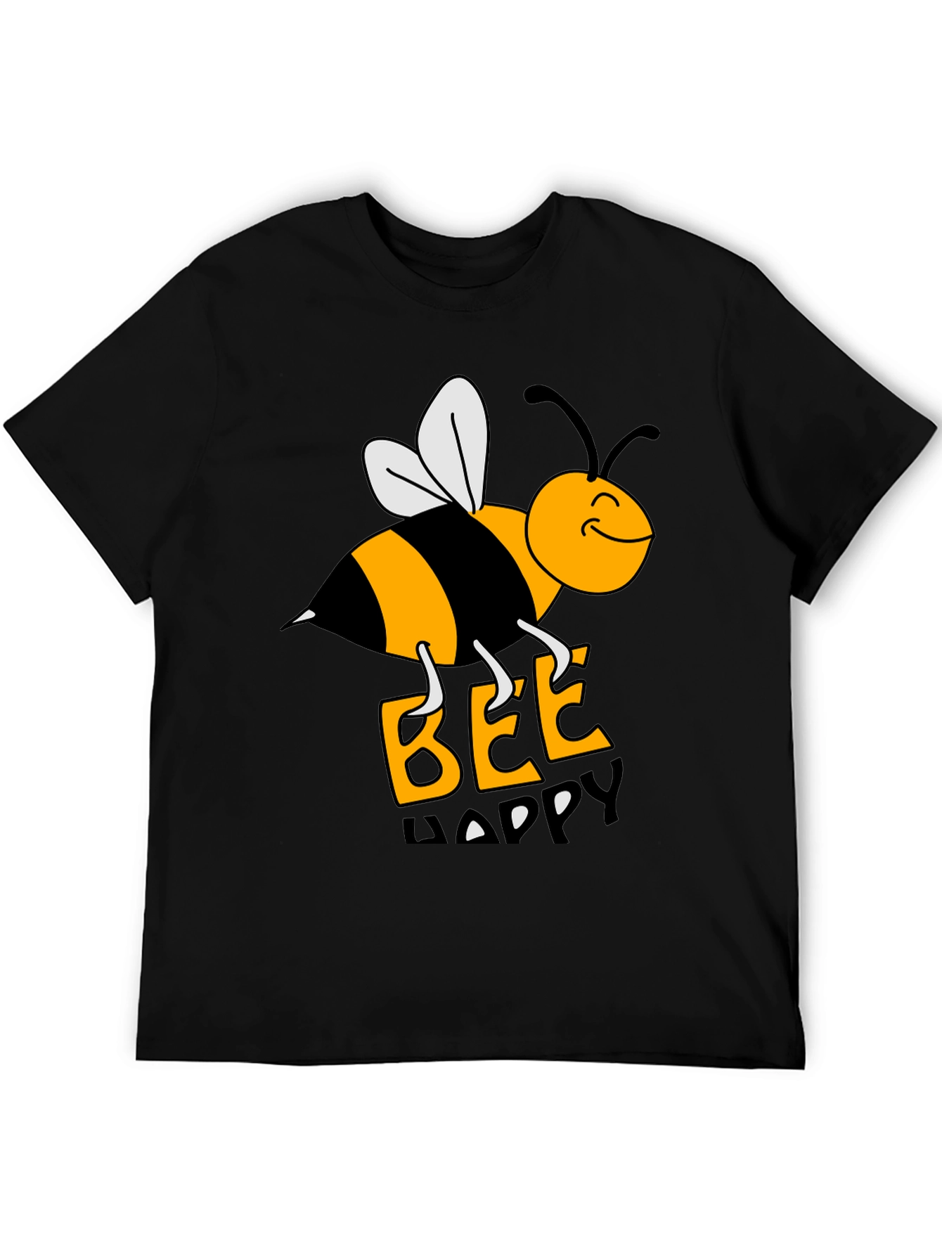 Black Bee Happy Graphic Tee - Black Cotton T-Shirt view 5
