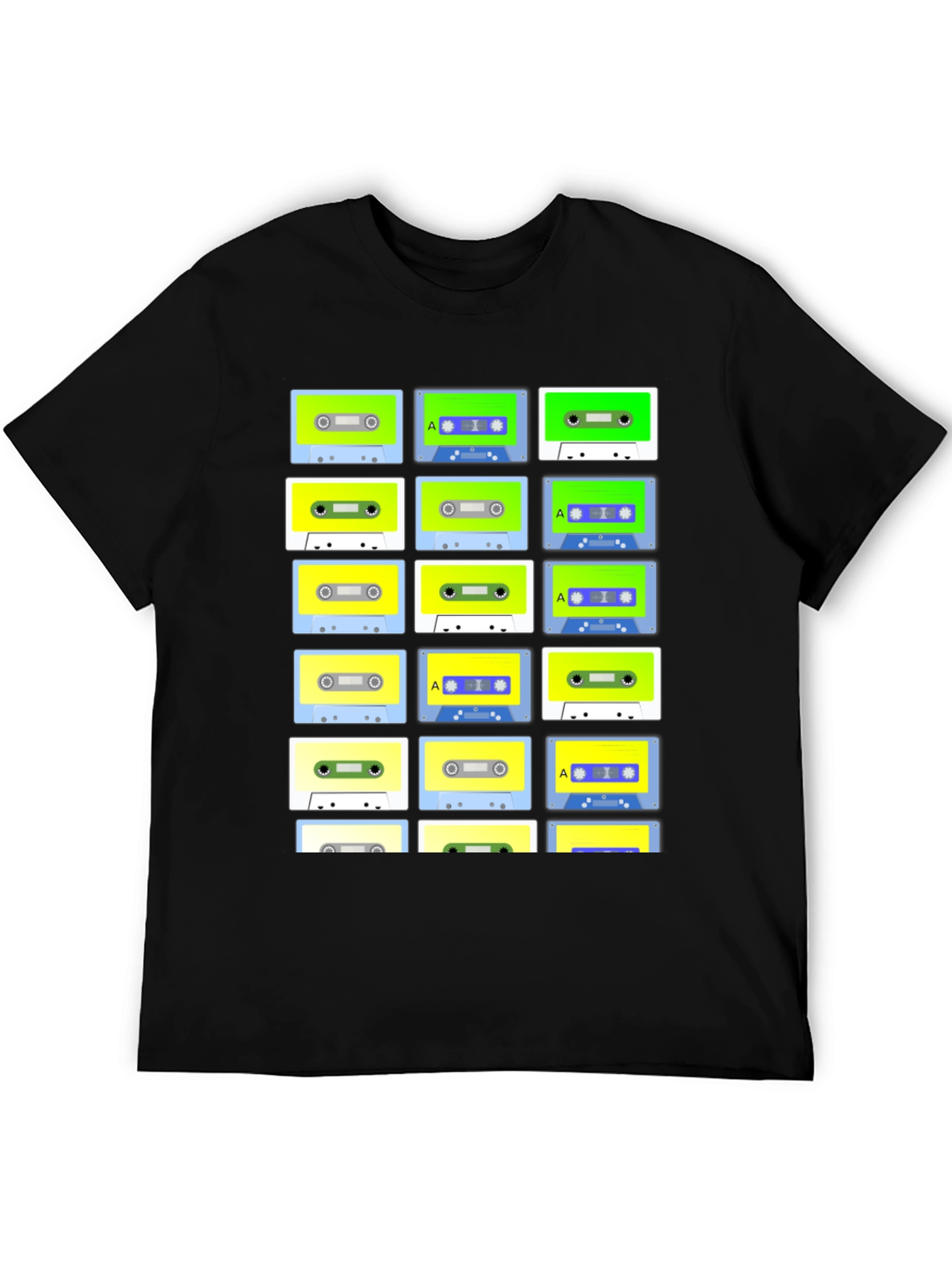 Black Retro Cassette Tape Pattern Black T-Shirt view 5