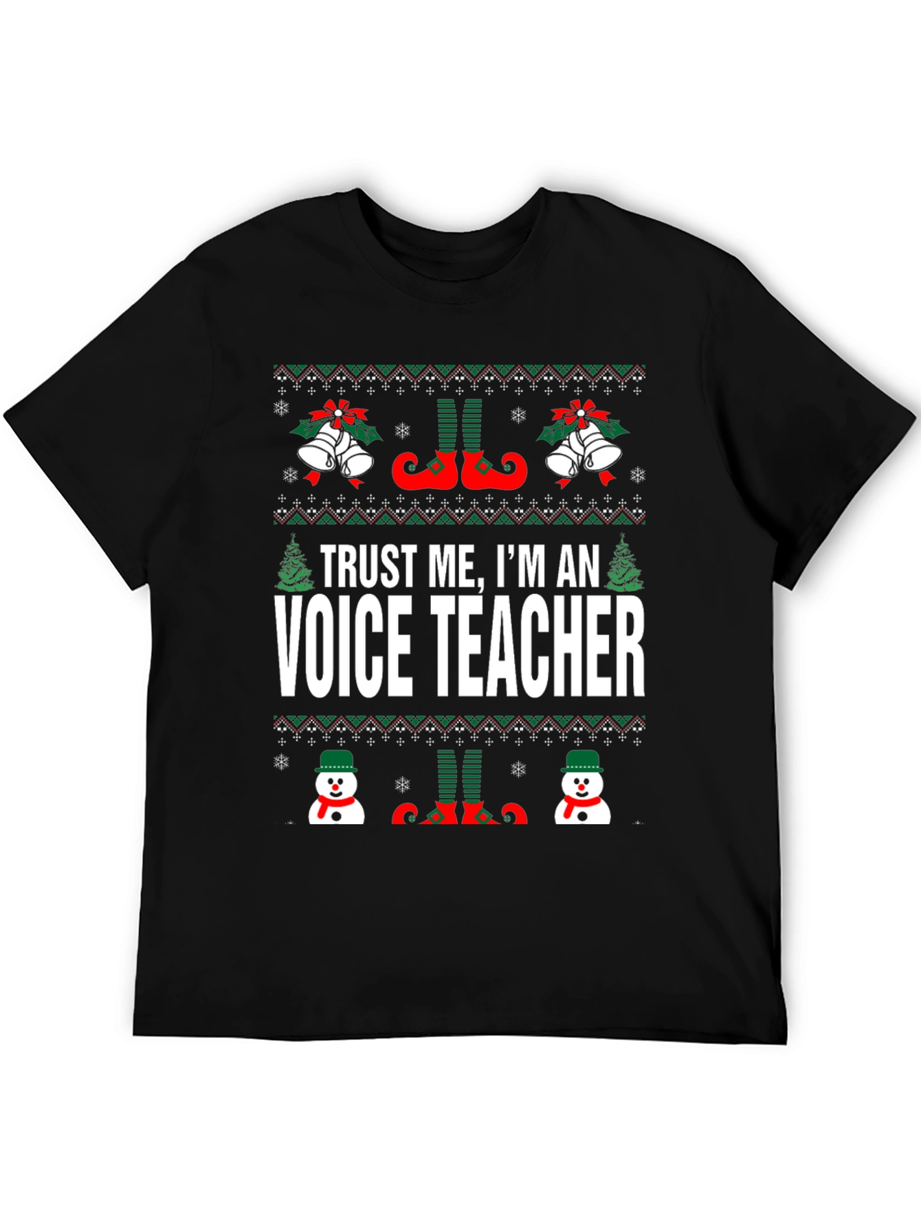 Black Funny Voice Teacher Christmas T-Shirt view 5