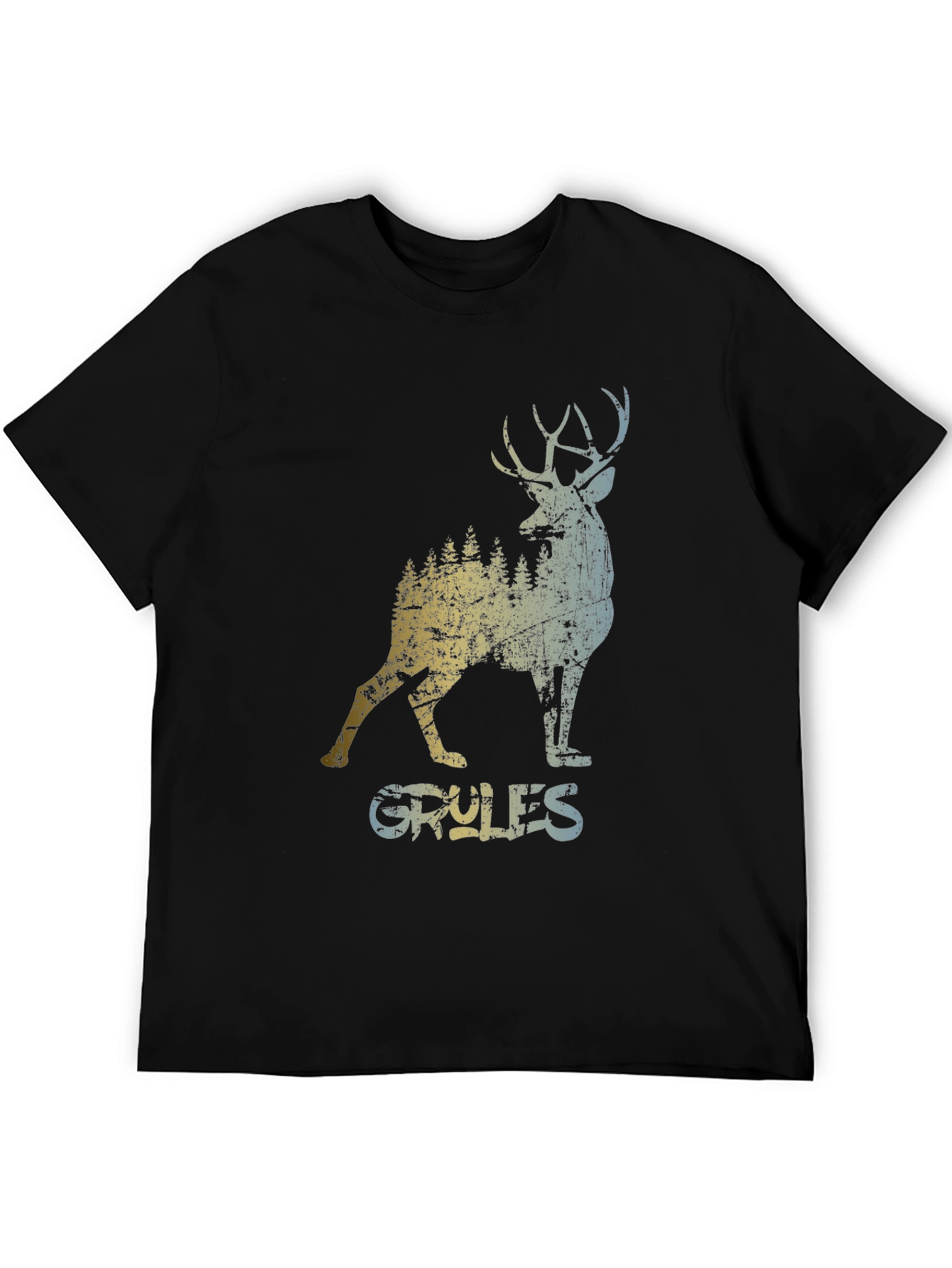 Black Vintage Style Deer Graphic T-Shirt view 5