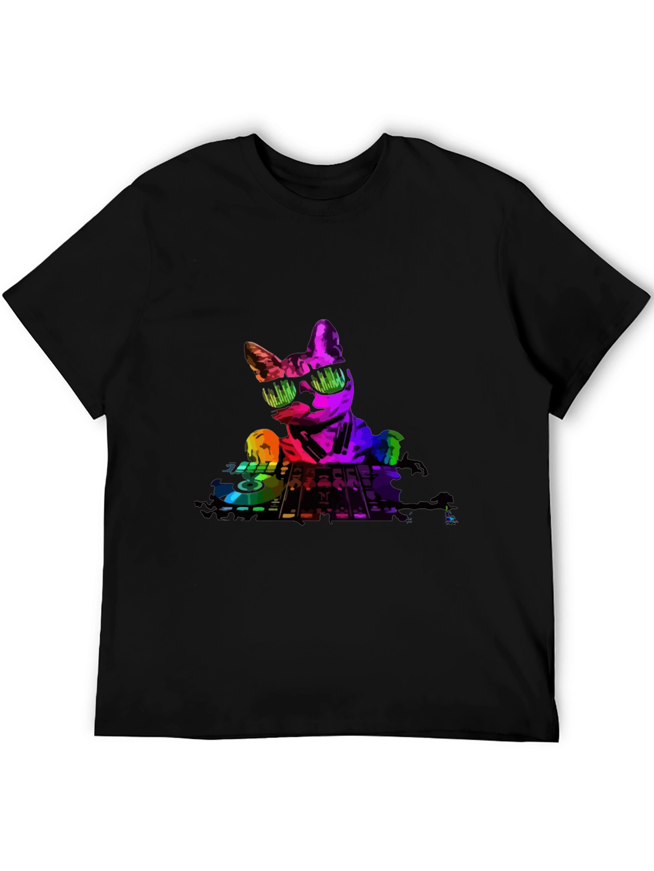 Black DJ Cat Graphic T-Shirt - Cool Music Lover Tee view 5