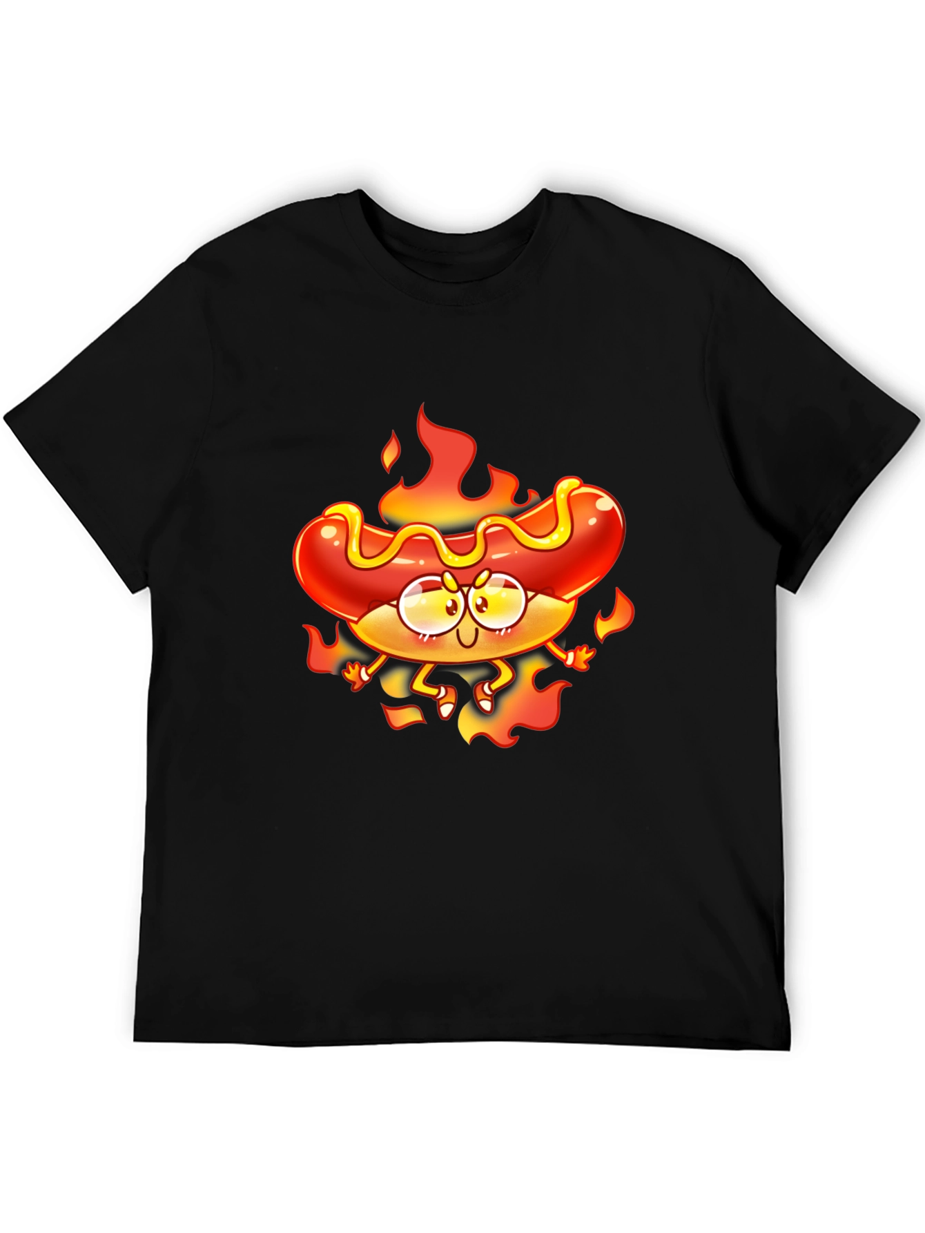 Black Flaming Hotdog Cartoon Graphic T-Shirt view 5