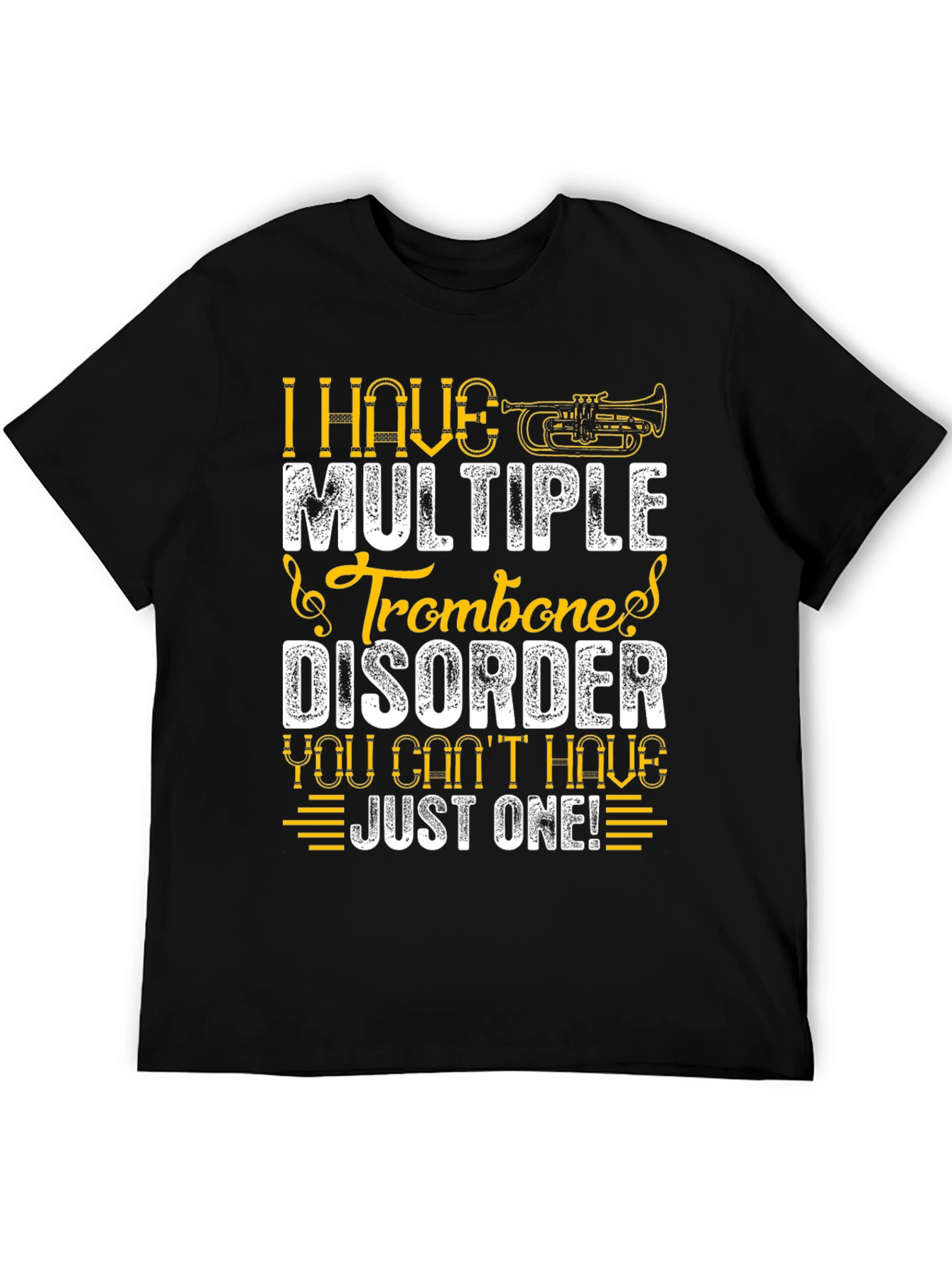 Black Multiple Trombone Disorder Funny Music T-Shirt view 5